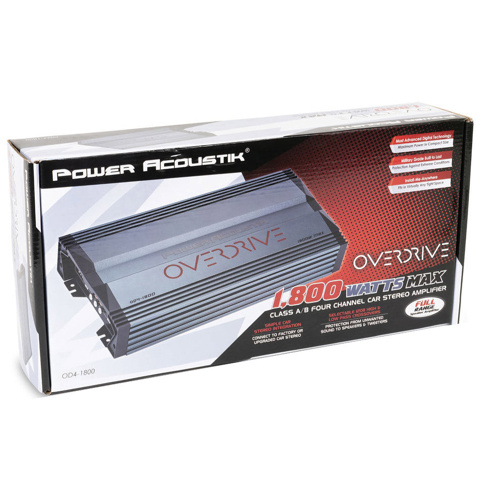 Power Acoustik OD4 1800 4-Channel Car Amplifier - 1800W Max Power, Class A/B Full Range Audio for Cars, Trucks & SUVs - Perfect for Upgrading Your Vehicle Sound System