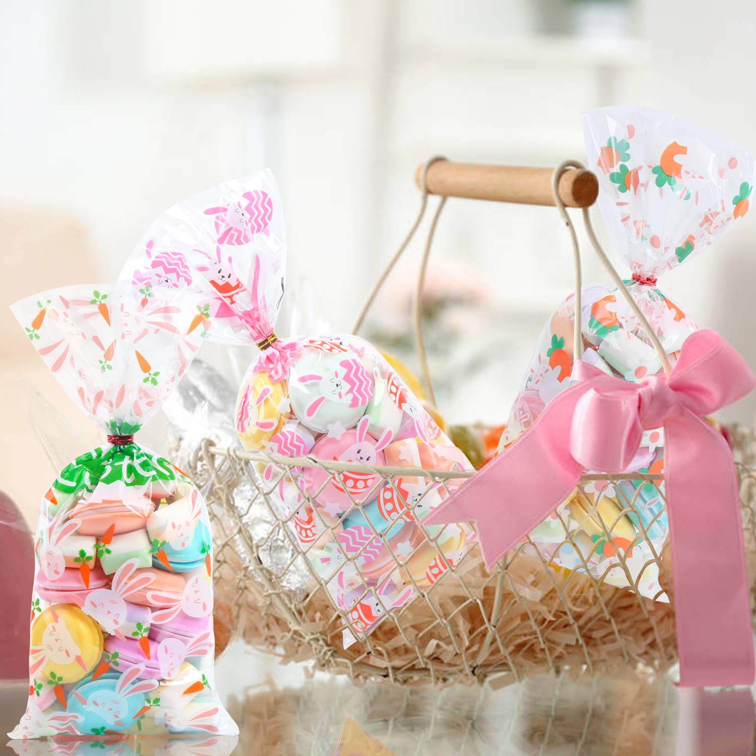 STEFORD 120PCS Clear Easter Cellophane Bags for Candy, Cookies & Treats - Perfect for Easter Party Favors, Gift Wrapping & Holiday Decorations