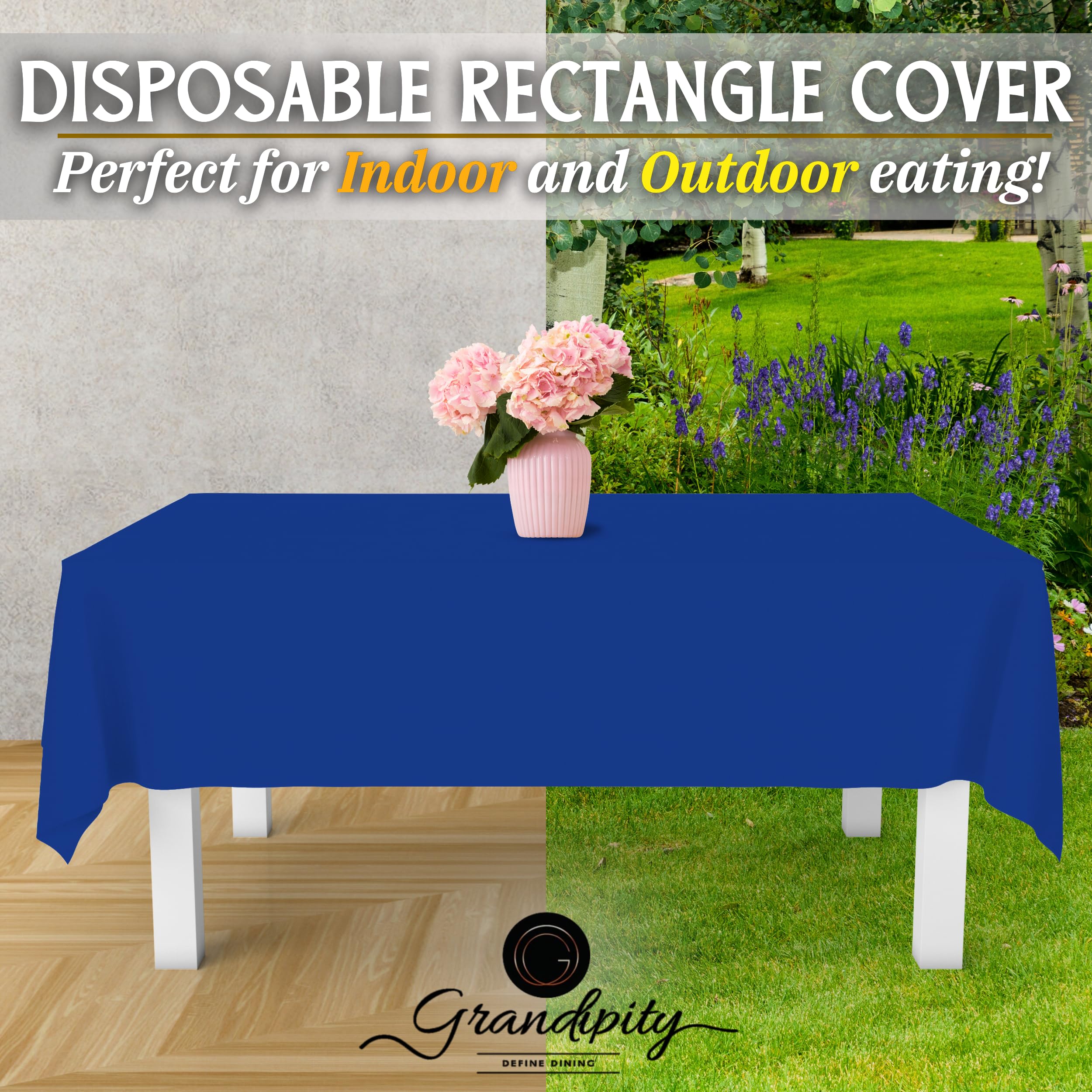 Premium Blue Disposable Plastic Tablecloth (6-Pack) 54x108 Inch - Heavy Duty Rectangle Table Cover for Parties, Picnics & Events - Fits 6ft to 8ft Tables - Waterproof & Wrinkle-Resistant