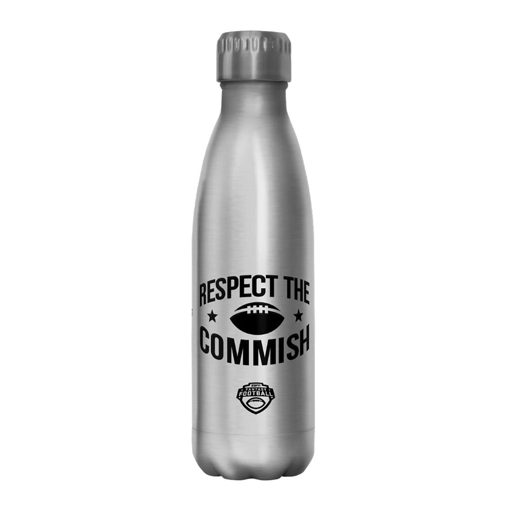 ESPN Respect The Commish 17 oz Stainless Steel Water Bottle - 17 Ounce Insulated Sports Water Bottle with Leakproof Lid, Multicolor - Perfect for Gym, Hiking & Office Hydration