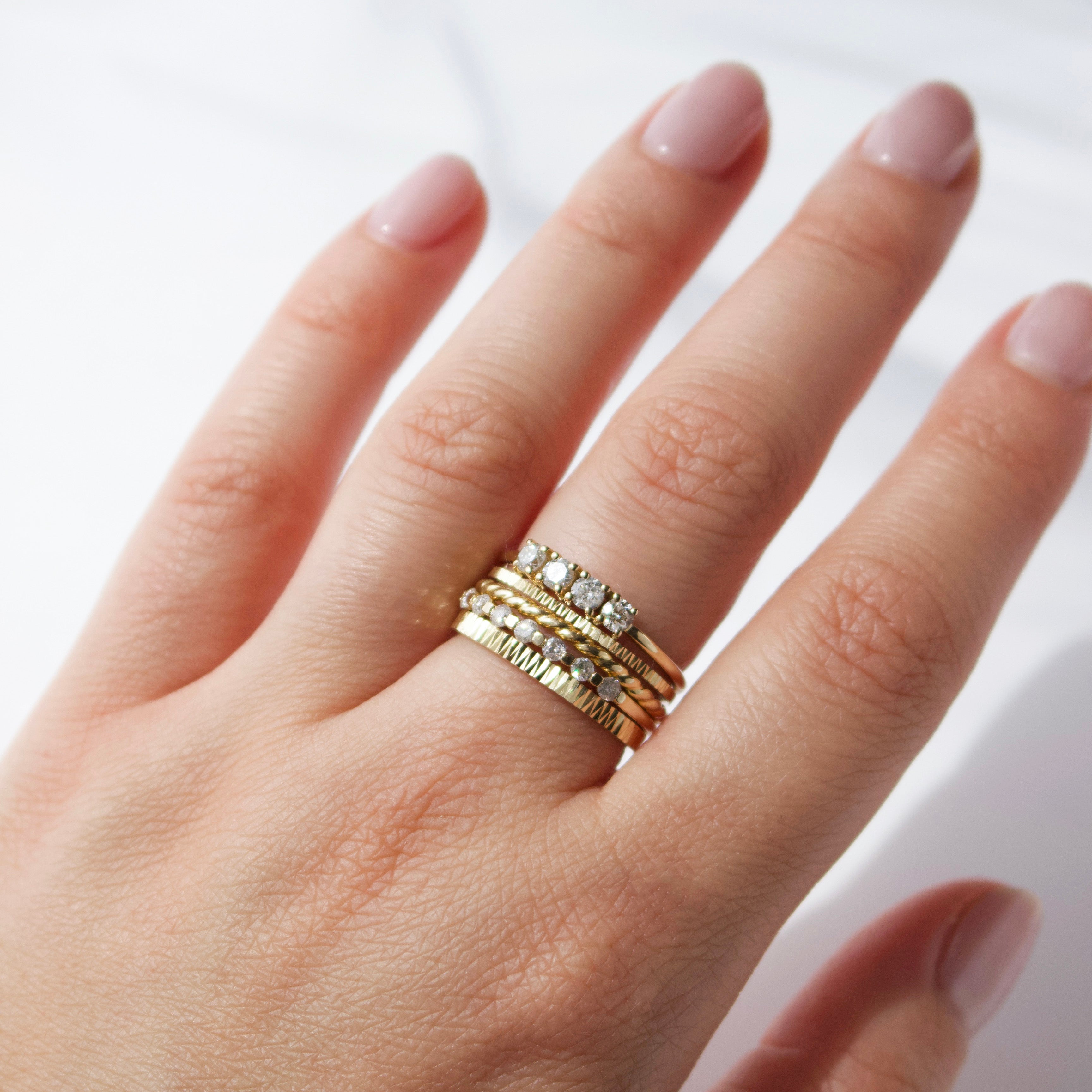 Hyacinth Diamond Cut Band Ring - Elegant Stackable Jewelry for Women, Perfect for Weddings, Anniversaries & Everyday Wear