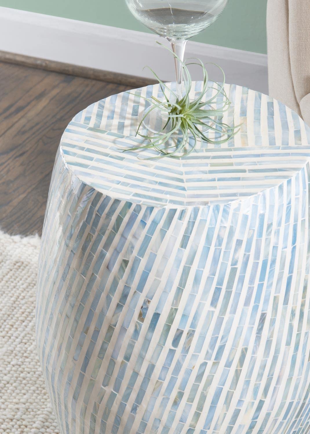Linon Prianna Drum Side Table - Light Blue End Table for Living Room, Bedroom, or Office - Perfect for Small Spaces & Home Decor