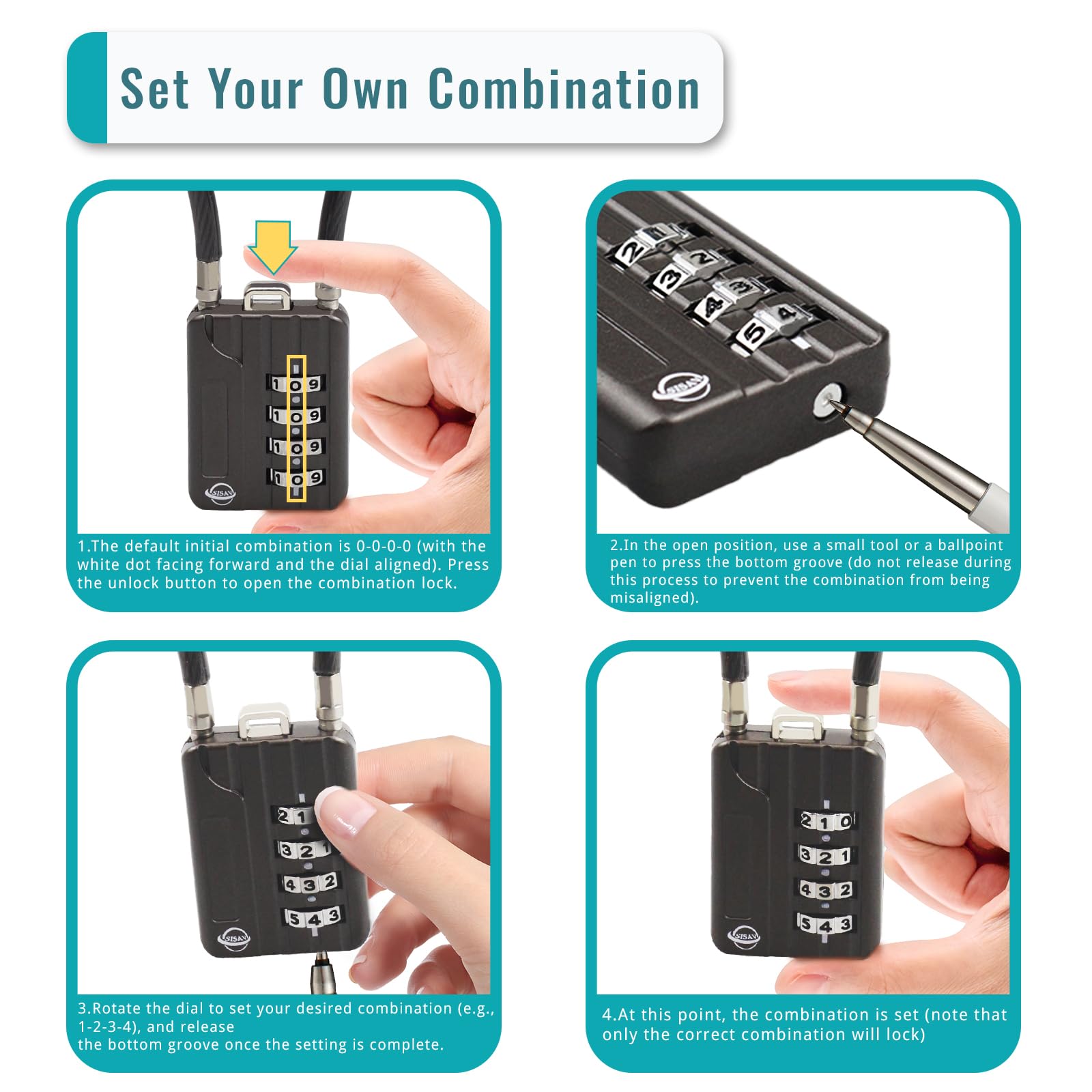 4 Digit Cable Combination Lock - 19.6 Inch Heavy Duty Security Cable for Gym Lockers, School Backpacks, Luggage, Toolboxes, Filing Cabinets & Sports Equipment - Secure Your Valuables at Home, Office or Travel (Black, 1 Pack)