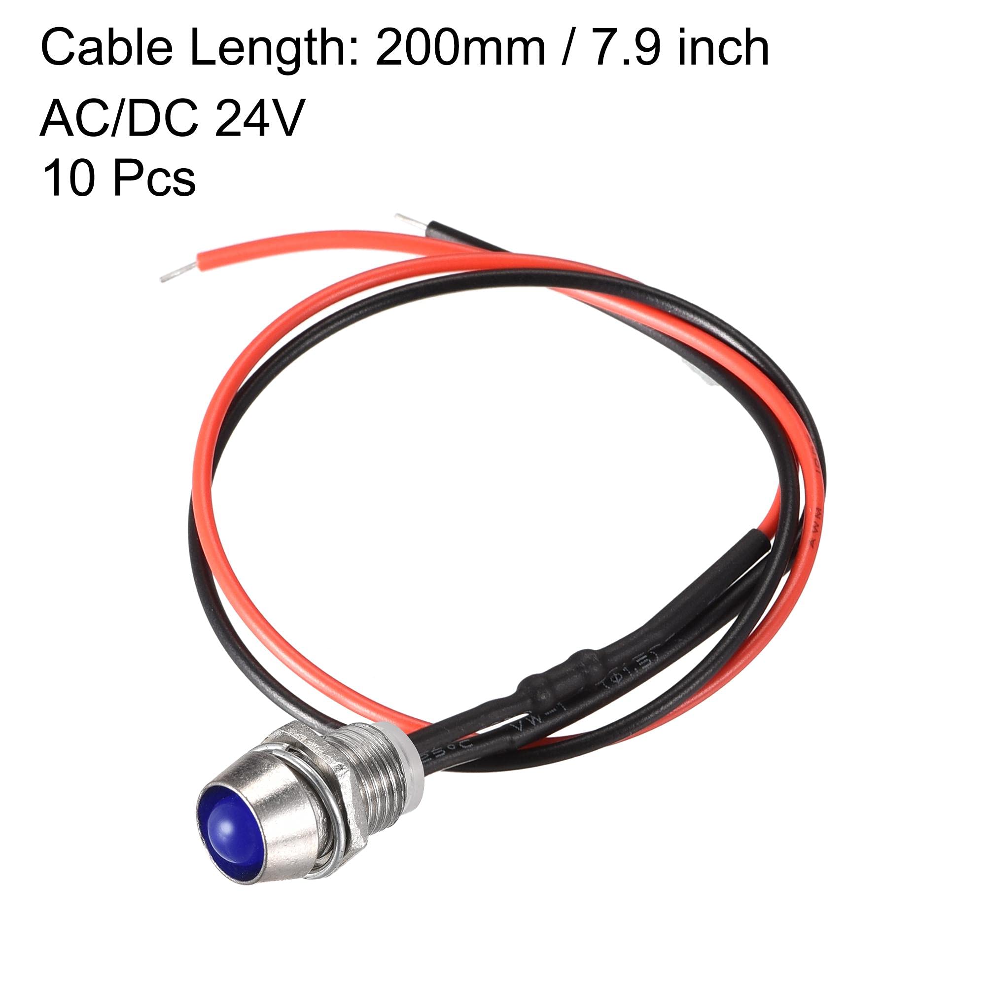 uxcell 8mm Panel Mount Blue LED Indicator Light - AC/DC 24V Metal Shell Signal Lamp (10Pcs) - Perfect for Industrial Control Panels, Machinery & Equipment Status Indicators