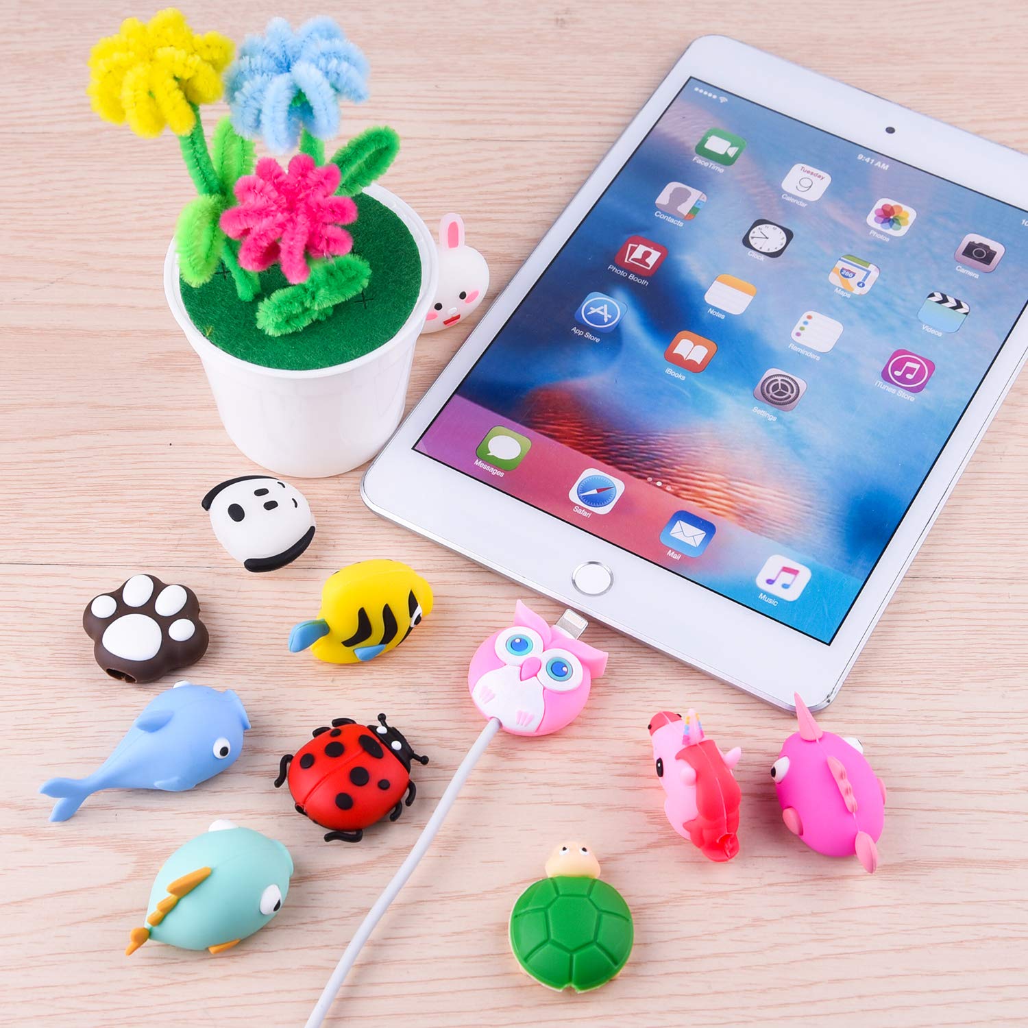 TUPARKA 18pcs USB Lightning Cable Protector - Cute Fish Animal Design Charging Cable Saver for iPhone, Android Phones - Durable Plastic Phone Accessory to Protect USB Charger from Damage | Perfect for Home, Office, Travel & Daily Use