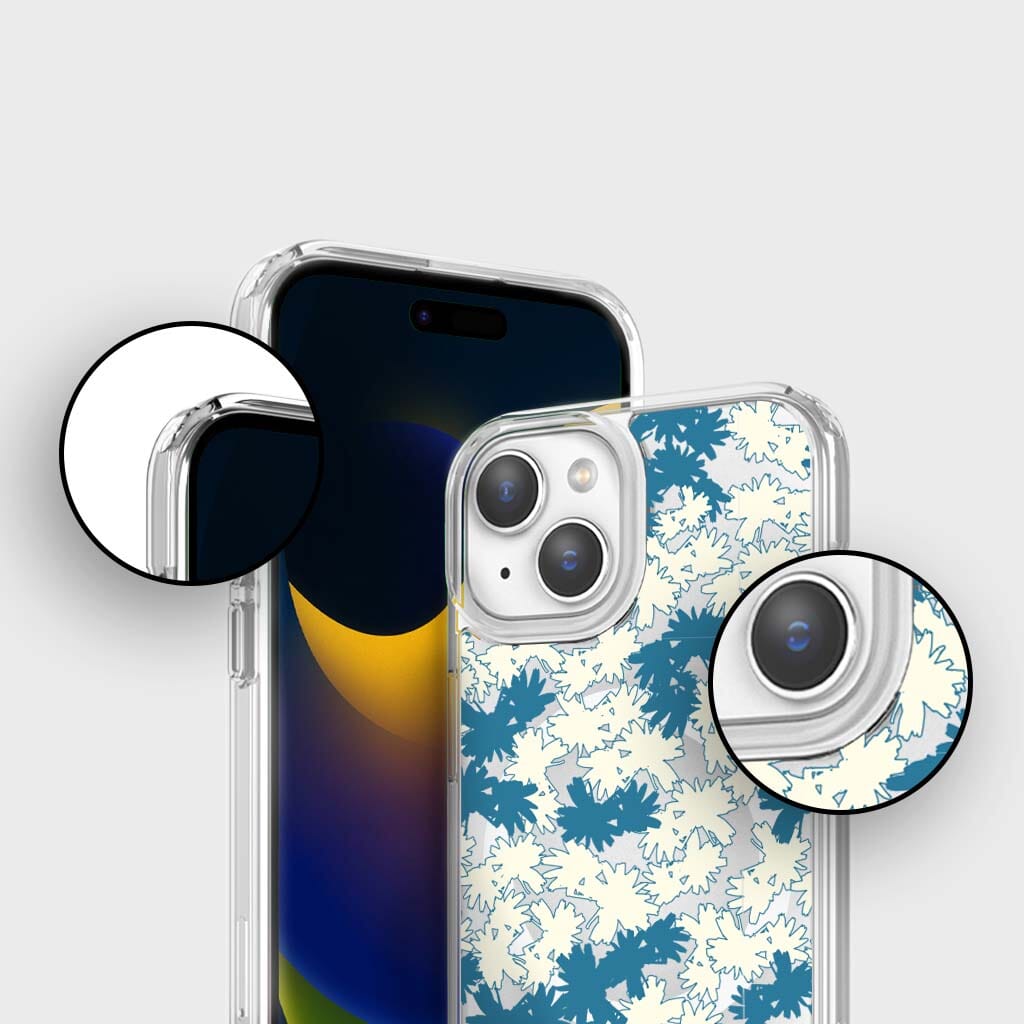 iPhone 15 Clear Case with Blue Dandelion Design - Slim Protective Cover for Everyday Use, Work & Travel
