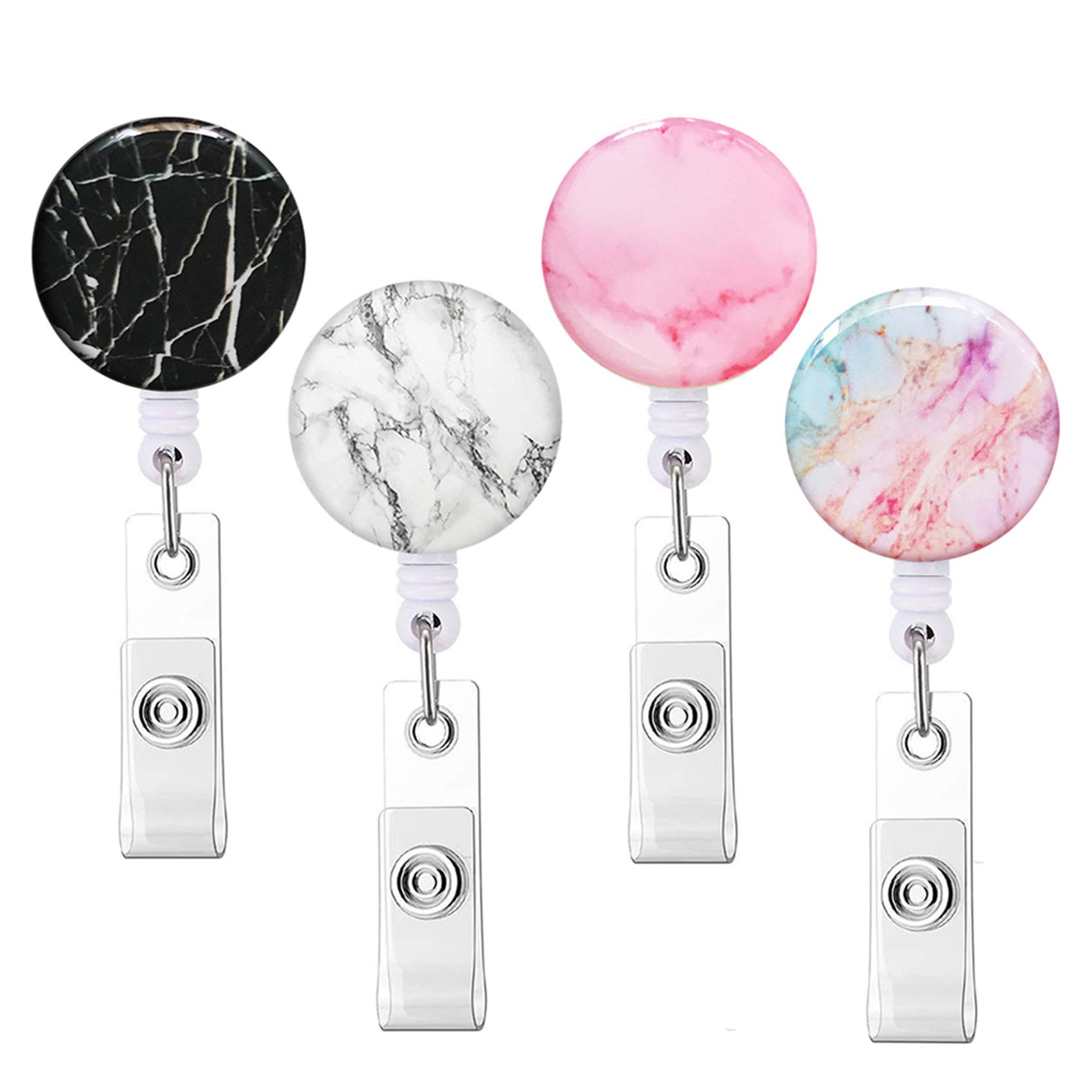 Retractable Badge Holder with Alligator Clip - 4 Pack Cute Marble Nursing ID Card Reel for Nurses, Teachers, and Healthcare Professionals - Perfect for Hospitals, Schools, and Office Workplaces