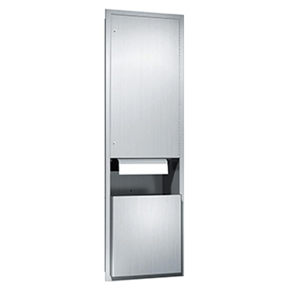 ASI 046921A Traditional Automatic Roll Paper Towel Dispenser with Built-in Waste Receptacle - Recessed Satin Finish for Restrooms, Kitchens & Commercial Spaces