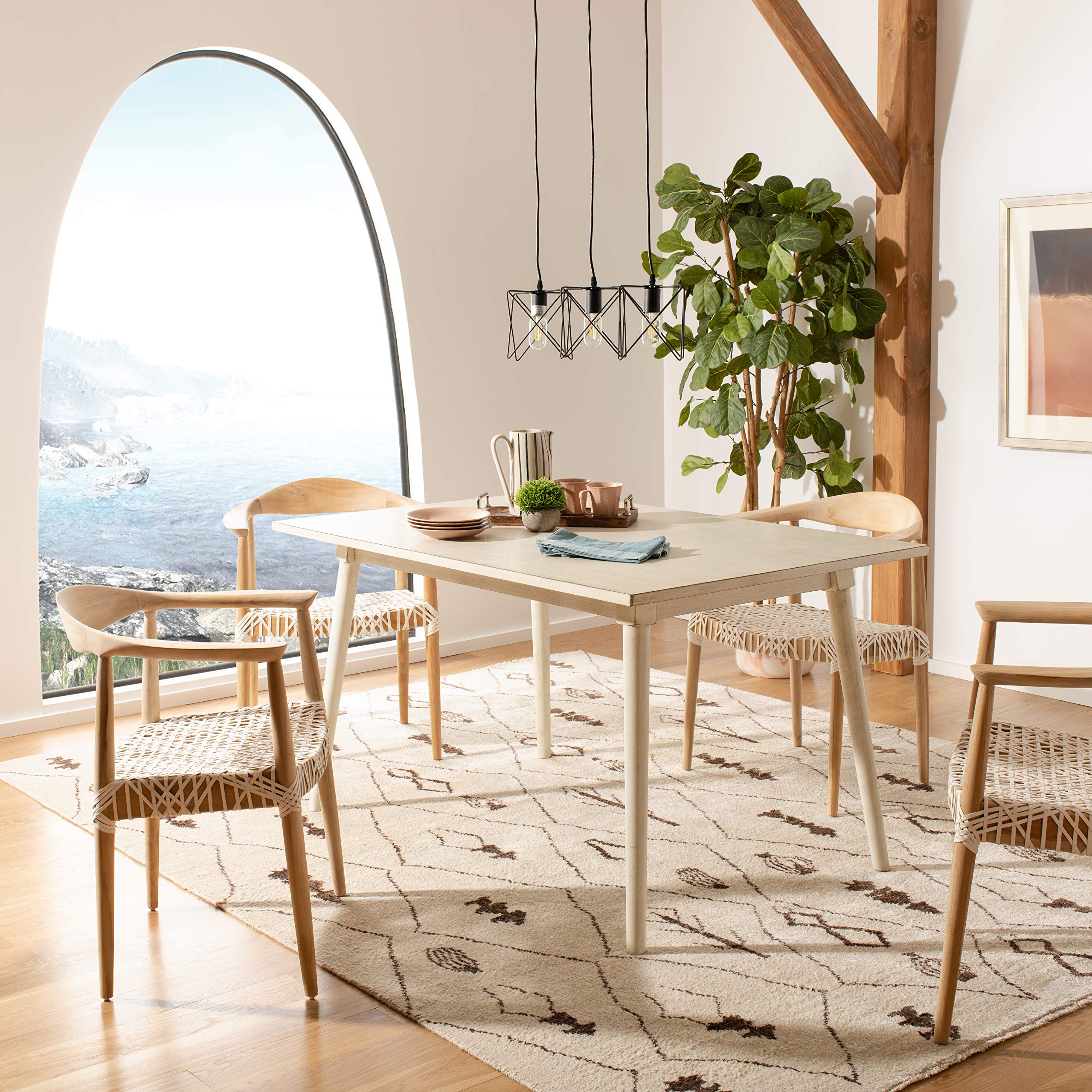Safavieh Tia Modern Antique White Dining Table - Elegant Farmhouse Style Kitchen Table for Dining Room, Breakfast Nook & Small Space Decor