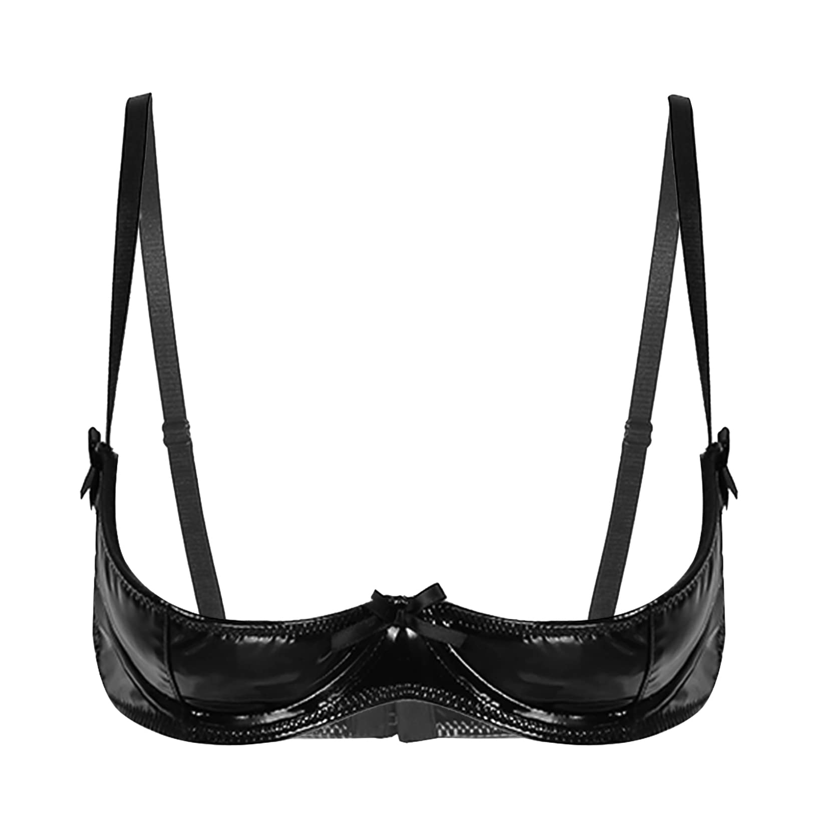 **Women's Glossy Patent Leather Balconette Bralette – 1/4 Cup Bowknot Shelf Bra, No Padding & Underwire – Perfect for Casual Wear, Lingerie Layering, and Special Occasions**