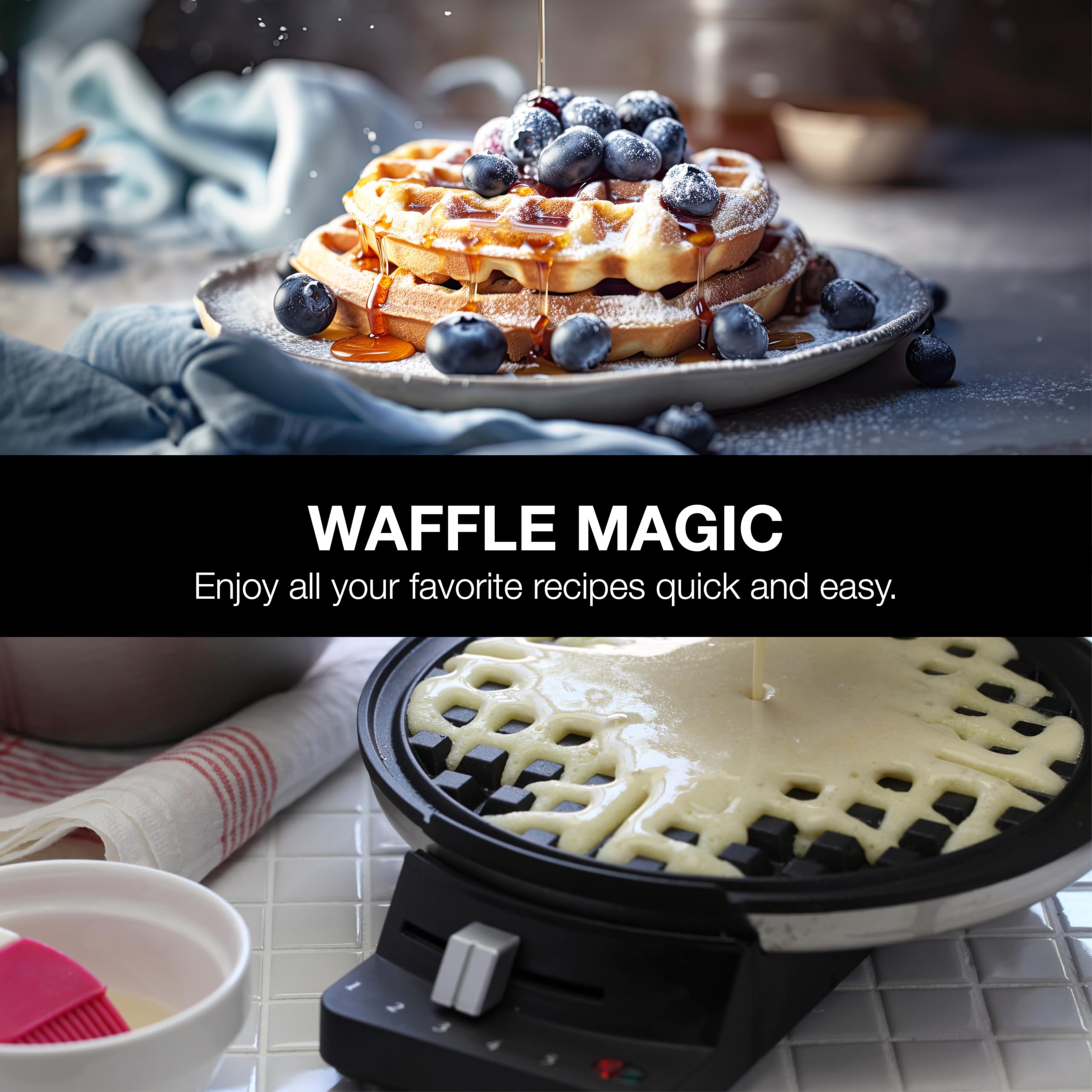 Cuisinart WMR-CAC Traditional Round Waffle Maker - Compact Belgian Waffle Iron for Home, Breakfast & Brunch - Perfect for Pancakes, Waffles & French Toast - Small Kitchen Appliance for Family & Entertaining