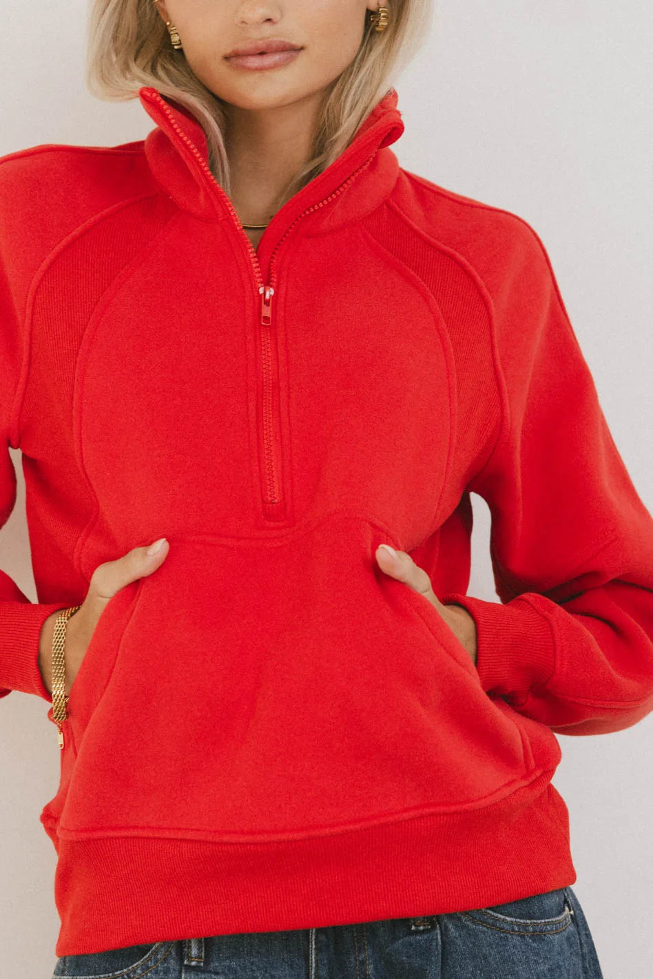 Krista Half Zip Sweatshirt for Women - Cozy Red Pullover Fleece Top | Casual Loungewear & Outdoor Activities | FINAL SALE