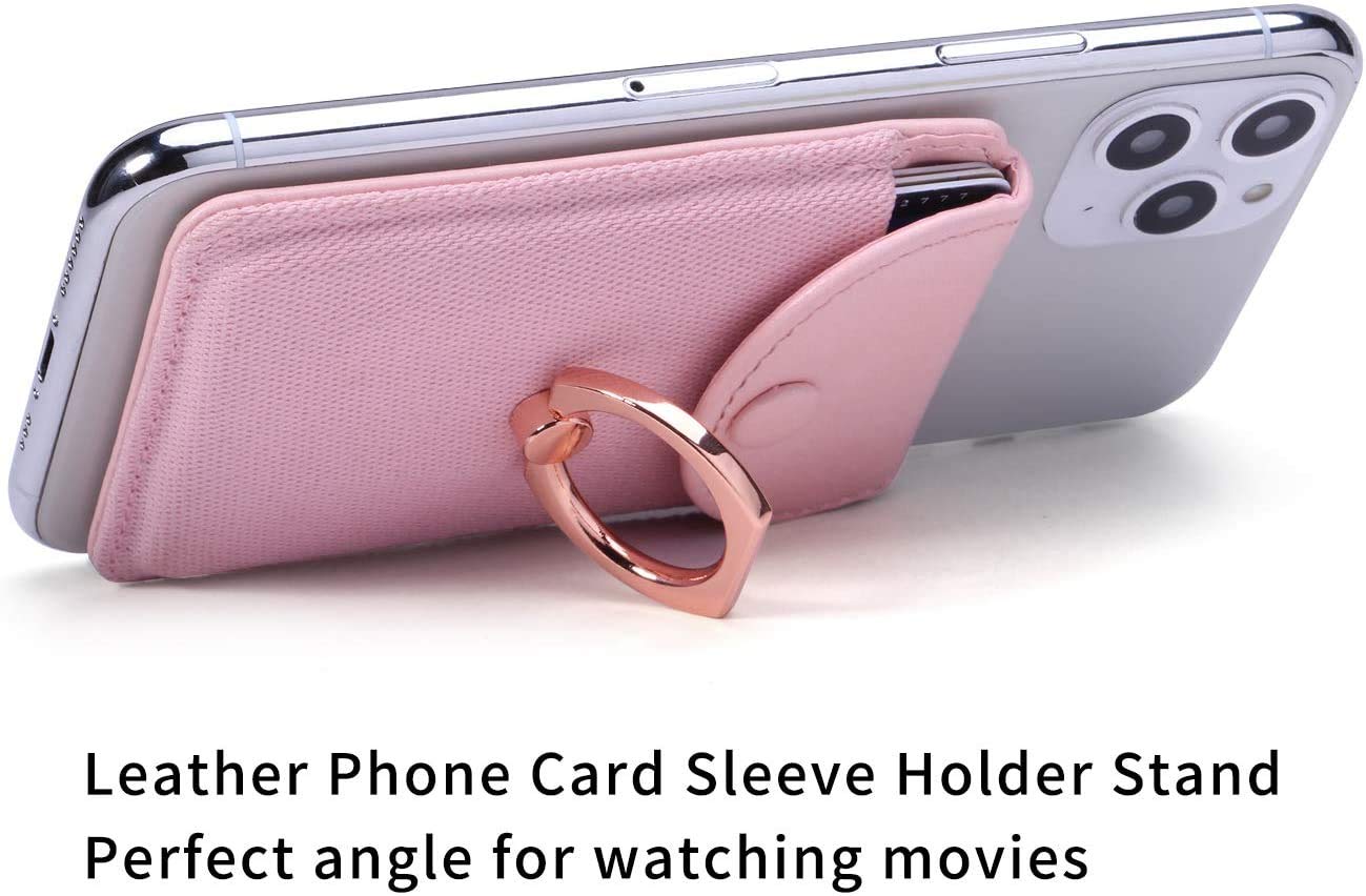 Ultra-Slim Self-Adhesive RFID Blocking Phone Wallet - Credit Card Holder with Ring Stand for iPhone & Samsung (Finger Ring Pink) | Perfect for Hands-Free Shopping, Commuting & Travel