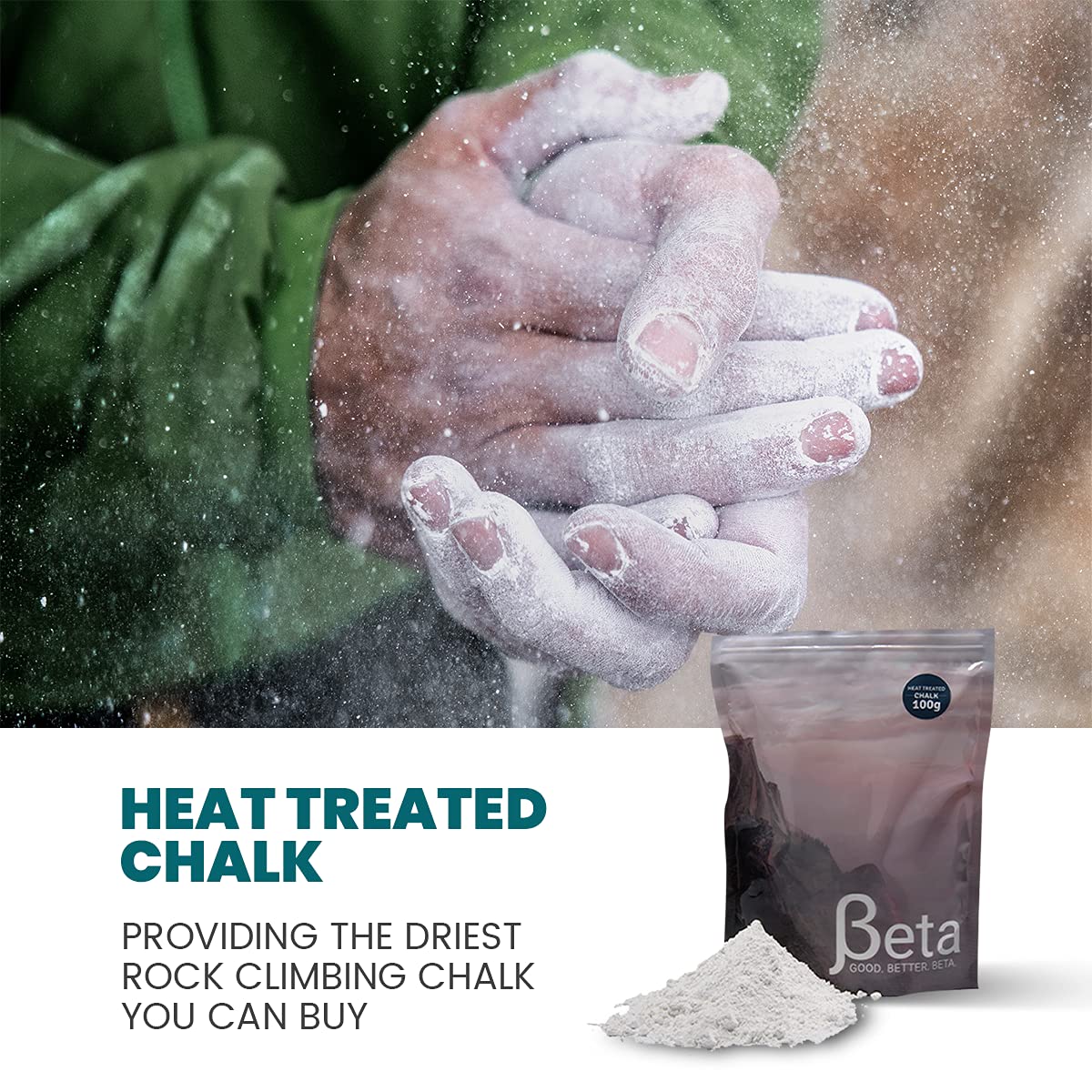 Premium Beta Rock Climbing Chalk - 100% Magnesium Carbonate Heat-Treated Loose Powder for Maximum Grip | Strongest Climbing Chalk for Bouldering, Gym & Outdoor Climbing | Eco-Friendly & Profits Donated to Charity