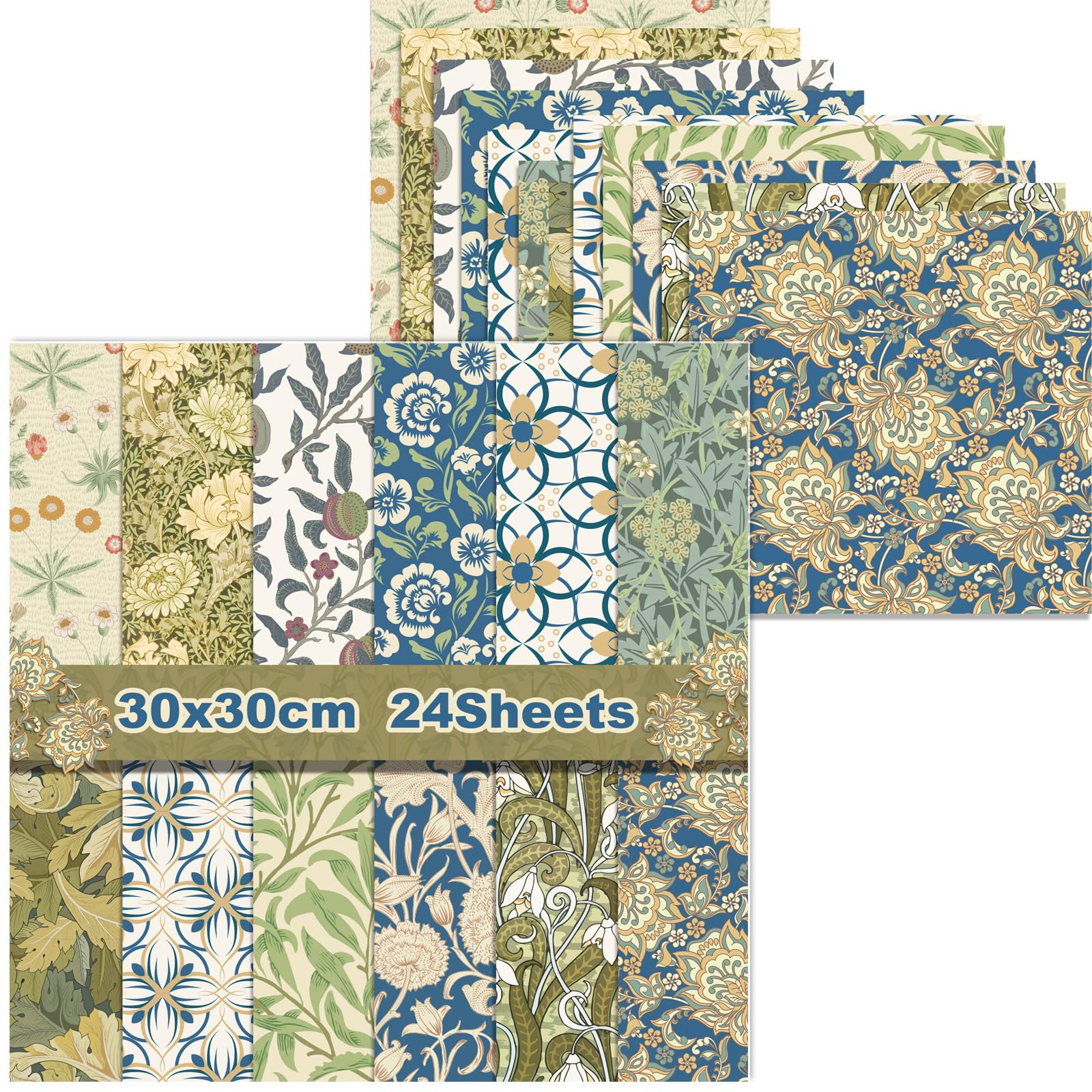 12x12 Vintage Spring Vine Scrapbook Paper - 24 Sheets Double-Sided Patterned Cardstock for DIY Crafts, Journaling, Origami & Decorative Projects | Floral Spring Stationery for Card Making, Scrapbooking & Home Decor