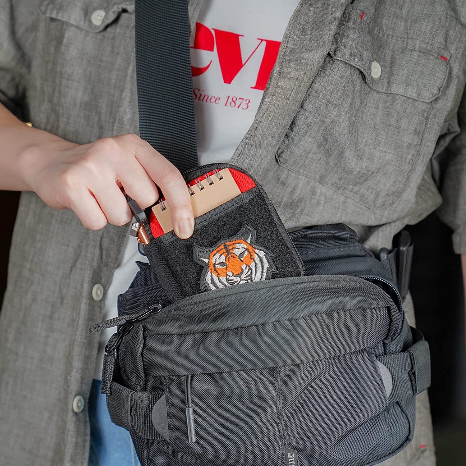 EDC Pouch Pocket Organizer - Small Nylon Tool Bag with Hook & Loop Panel, D-Ring Keychain - Compact Multitool Pouch for Everyday Carry (TK05-Black) - Perfect for Camping, Hiking & Outdoor Gear Organization