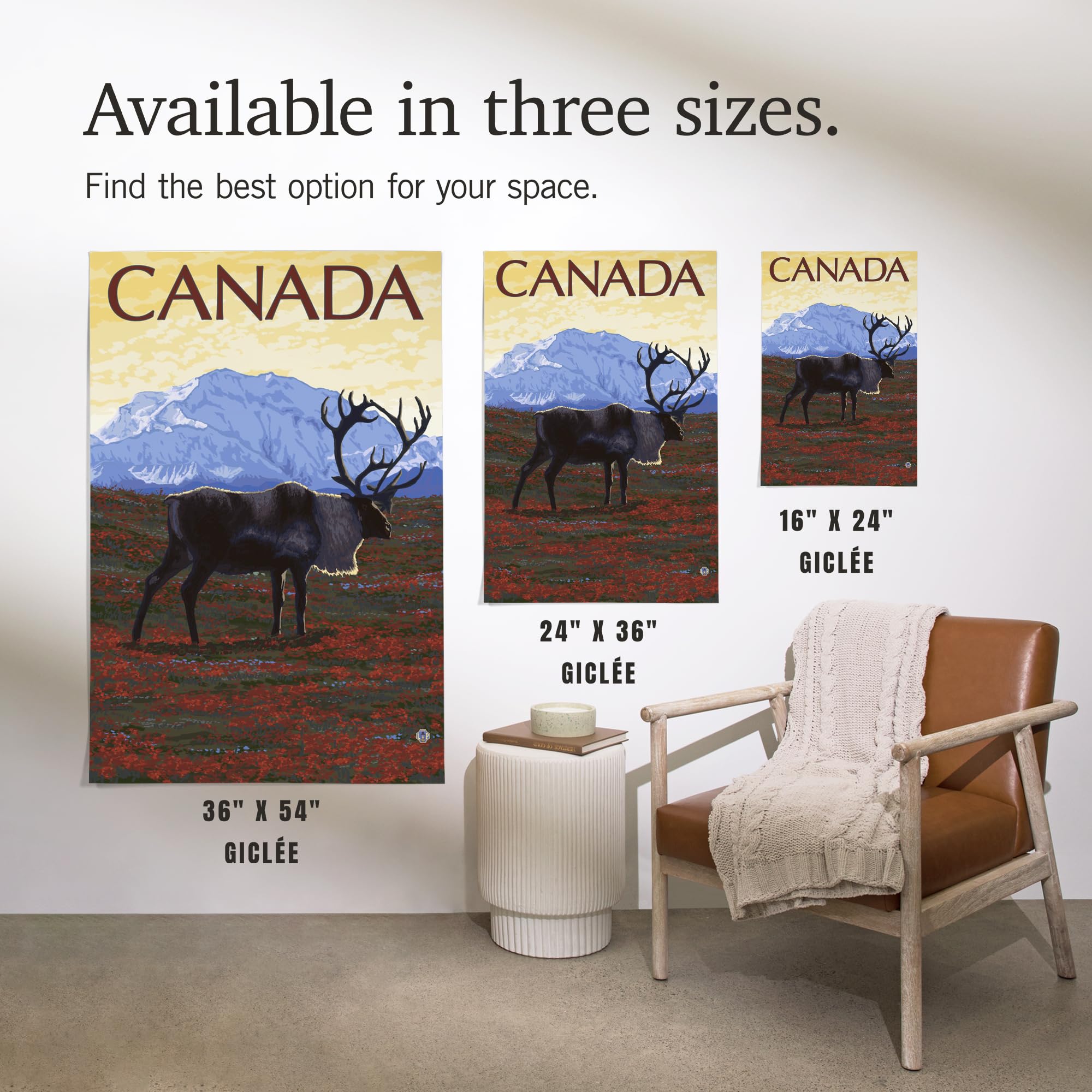 Lantern Press 16x24 Inch Giclee Art Print - Canadian Caribou Wall Decor for Living Room, Bedroom & Office