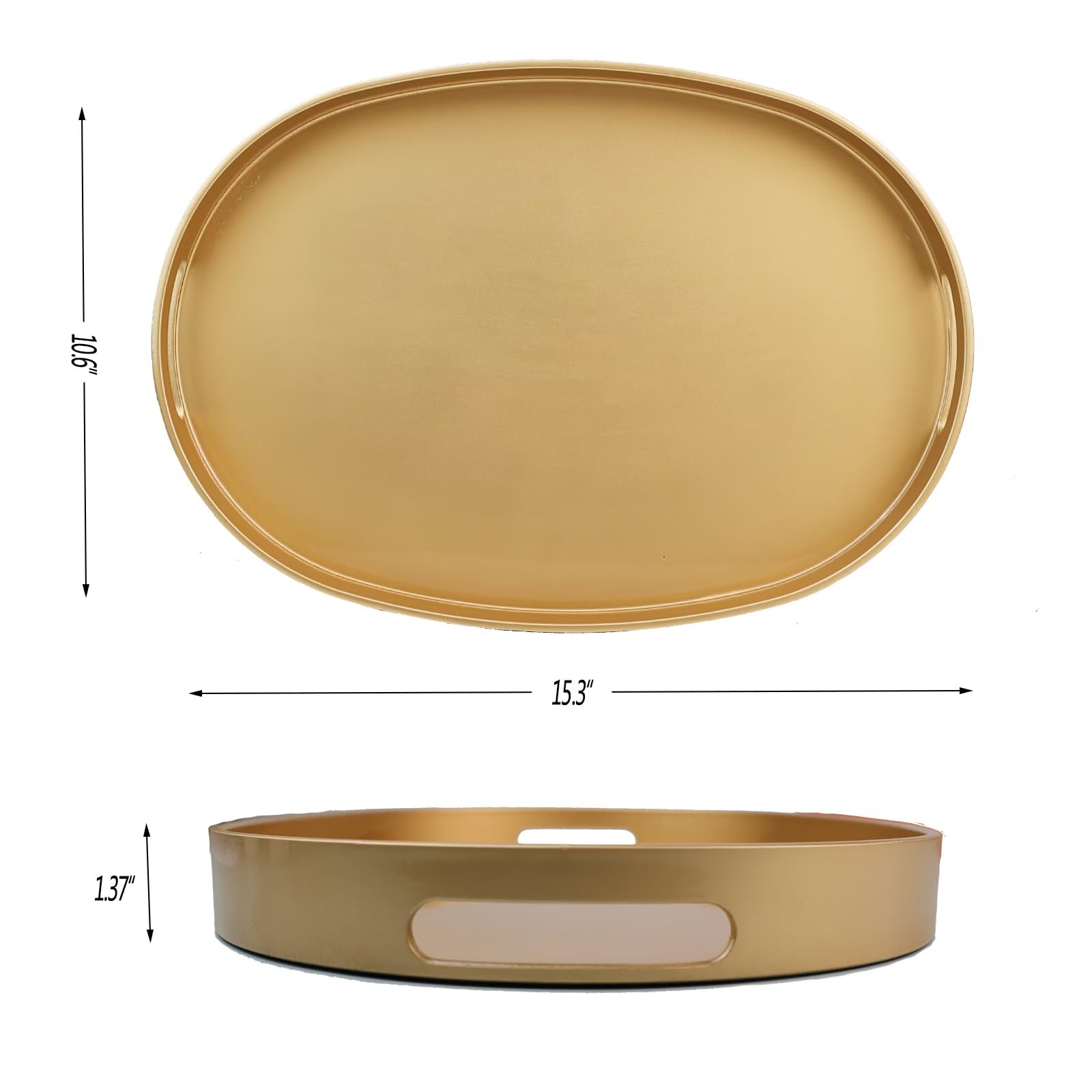 Elegant Gold Oval Decorative Tray with Handles - Versatile Serving Tray for Coffee Table, Ottoman, Dining & Vanity - Perfect for Serving Food, Displaying Decor & Organizing Essentials - Ideal for Home, Office & Wedding Decor