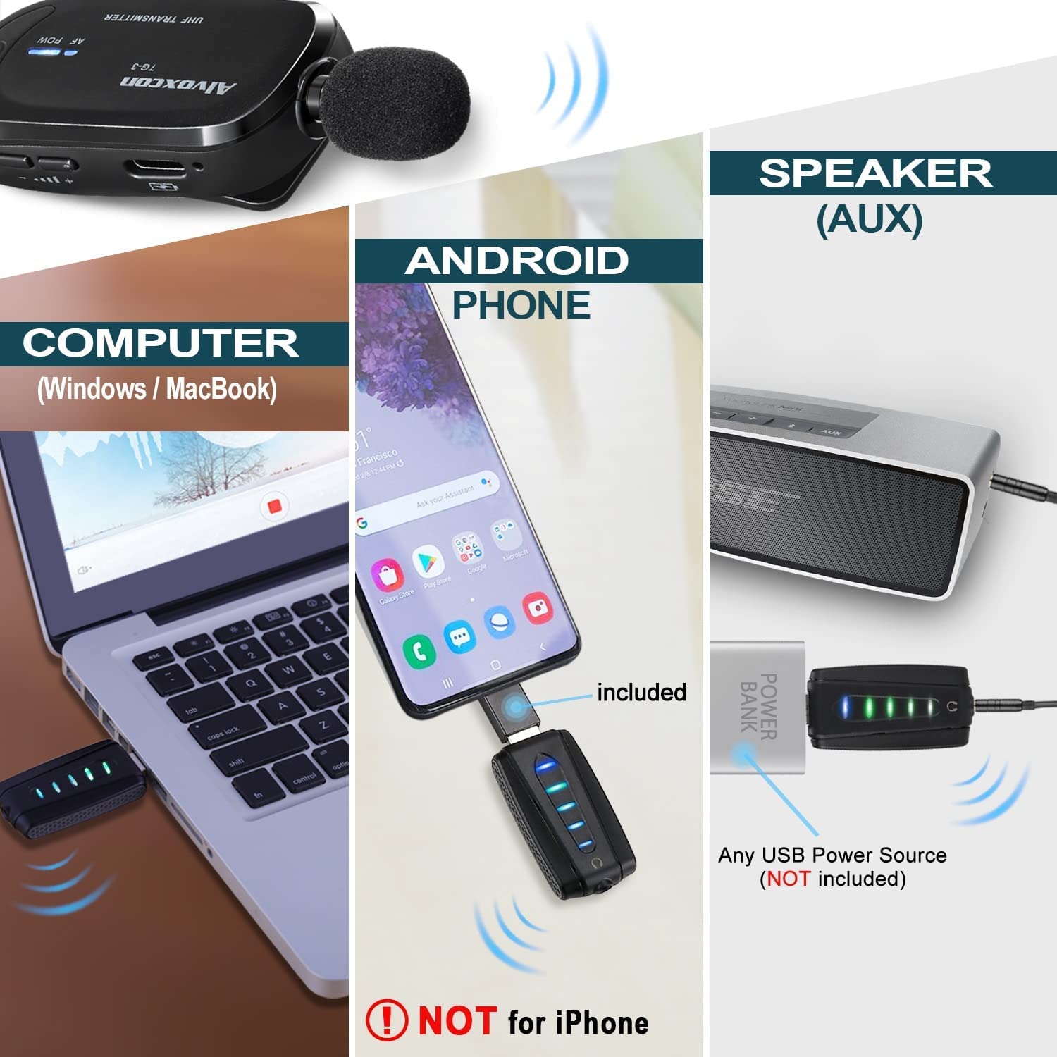 **Alvoxcon Wireless Lavalier Microphone - USB Clip-on Mic for PC, MacBook, Android, Laptop, Speaker - Perfect for Zoom Meetings, Podcasting, YouTube Videos, Vlogging, Online Teaching & Conference Calls**