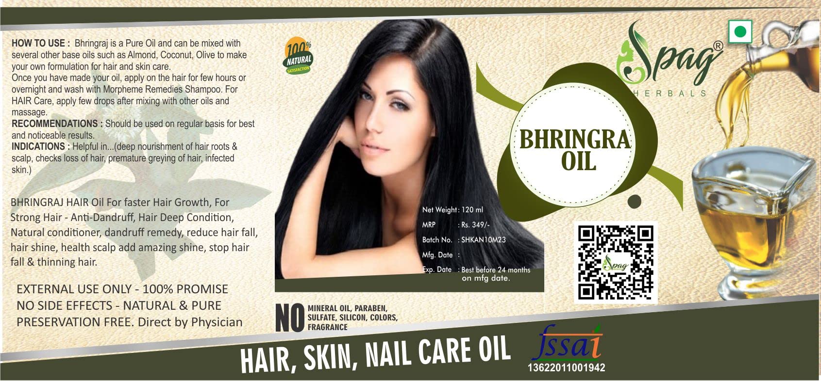 Spag Herbals BHRINGRAJ Cold Pressed Skin & Hair Oil – 2 Pack (120ml Each) for Dry Scalp, Hair Growth & Skin Hydration | Natural Ayurvedic Treatment for Men & Women