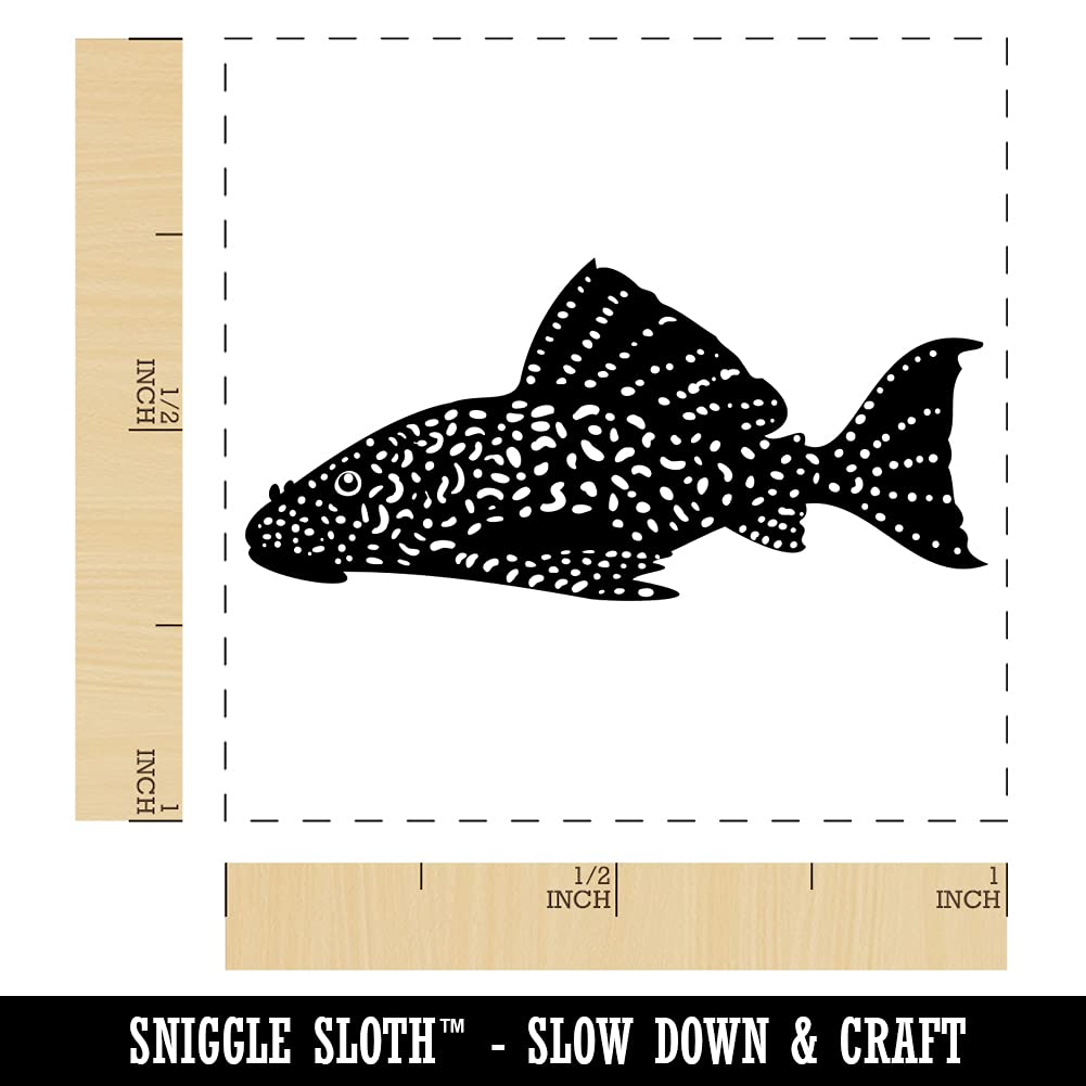 Plecostomus Algae Eater Fish Self-Inking Rubber Stamp - 1 Inch Small Black Ink for Aquarium Logbooks, Fish Tank Journals & Aquatic Hobby Crafts