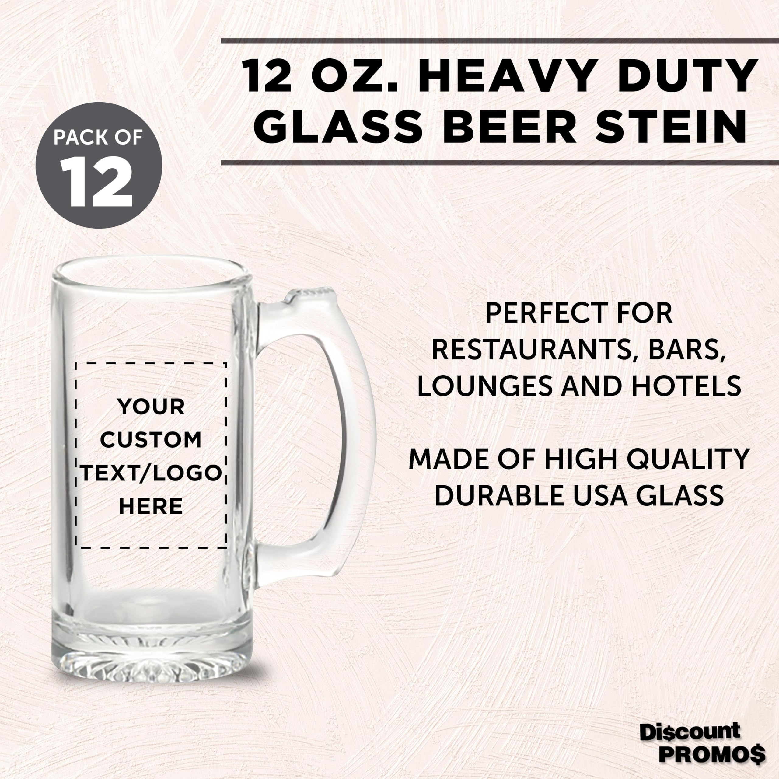 12-Piece Libbey Beer Mugs Set - 12 oz Clear Glass Drinking Cups with Custom Text/Logo - Perfect for Groomsmen Gifts, Bachelor Parties & Home Bar Decor