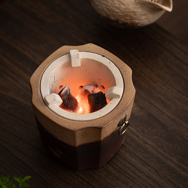 Premium Coarse Clay Heated Tea Set - Handmade Ceramic Teapot with Warmer for Gongfu Tea Ceremony | Perfect for Home, Office & Gift Giving