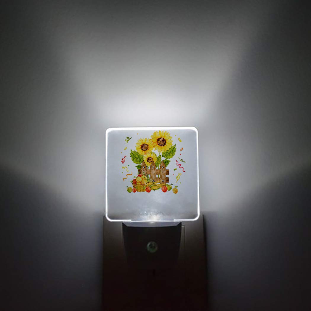 Sunflower LED Night Light with Auto Sensor - Plug-in Wall Light for Bedroom, Bathroom, Nursery | Bright & Dimmable Nightlight for Kids, Girls, Adults | Perfect for Hallways, Stairs & Country Home Decor