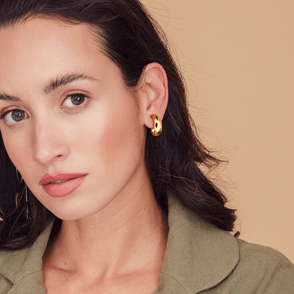 14K Gold Clip-On Hoop Earrings for Women - Hypoallergenic Non-Pierced Croissant Earrings | Perfect for Sensitive Ears, Weddings & Special Occasions