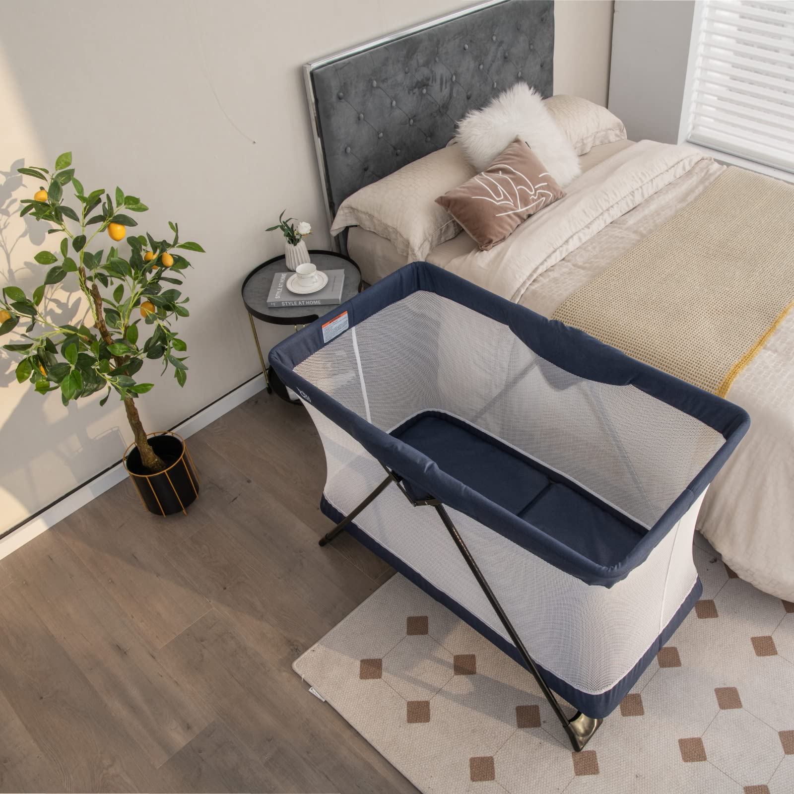 BABY JOY Portable Travel Crib - Lightweight Foldable Playpen for Babies & Toddlers with Soft Washable Mattress, No-Tools Assembly Playard for Newborns to 3 Years Old (Blue) | Perfect for Home, Travel, Daycare & Outdoor Adventures