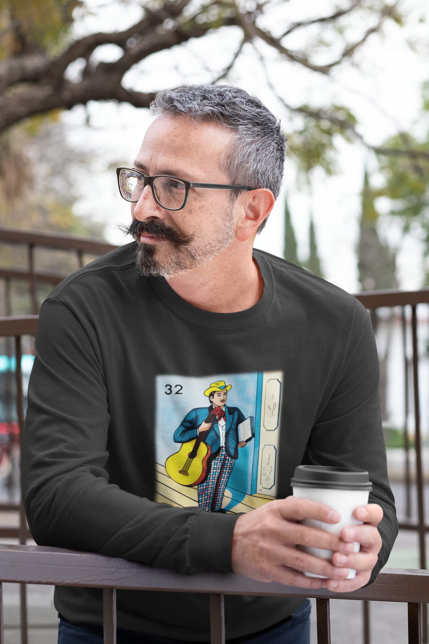 Pop Threads El Musico Musician Loteria Card Mexican Graphic T-Shirt for Men - Vintage Latino Style Cotton Tee for Concerts, Parties & Casual Wear