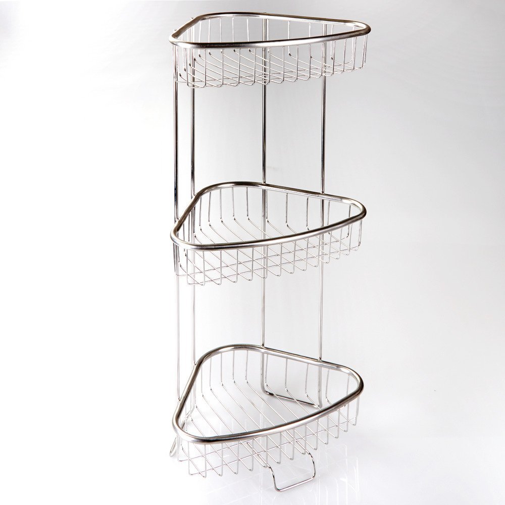 InterDesign Forma 3-Tier Brushed Stainless Steel Bathroom Corner Shelf - Free Standing Storage Organizer for Towels, Soap, Candles, Tissues & Lotion - Perfect for Small Bathrooms, Showers & Vanity Organization
