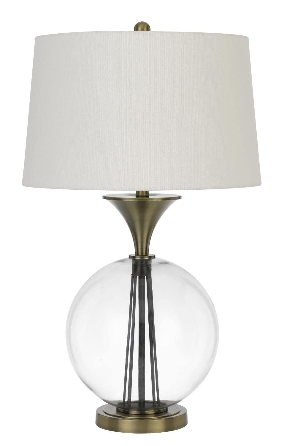 150W 3-Way Moxee Table Lamp with Glass/Metal Base & Hardback Taper Drum Fabric Shade - Brass Finish (BO-2990TB) - Perfect for Living Room, Bedroom, or Office Lighting Decor