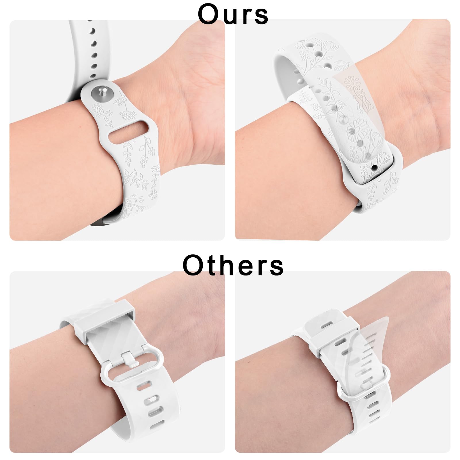 Vancle Flower Engraved Replacement Bands for Fitbit Versa 4/3 & Sense 2/Sense - Soft Silicone Watch Strap Compatible with Women & Men - Perfect for Workouts, Daily Wear and Fashion Accessories