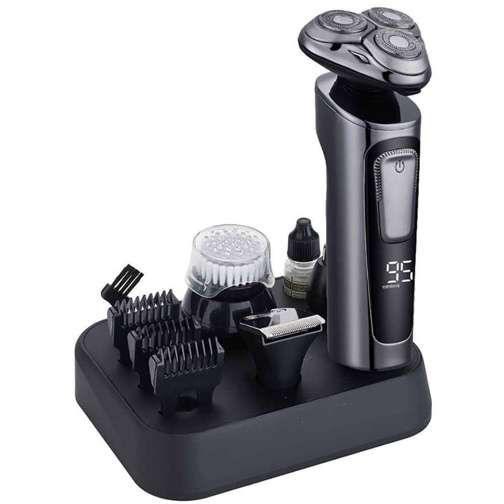 5-in-1 Rechargeable Electric Razor for Men - Wet/Dry Multifunctional Shaver with Hair & Nose Trimmer - Perfect for Travel, Home & Gym Use