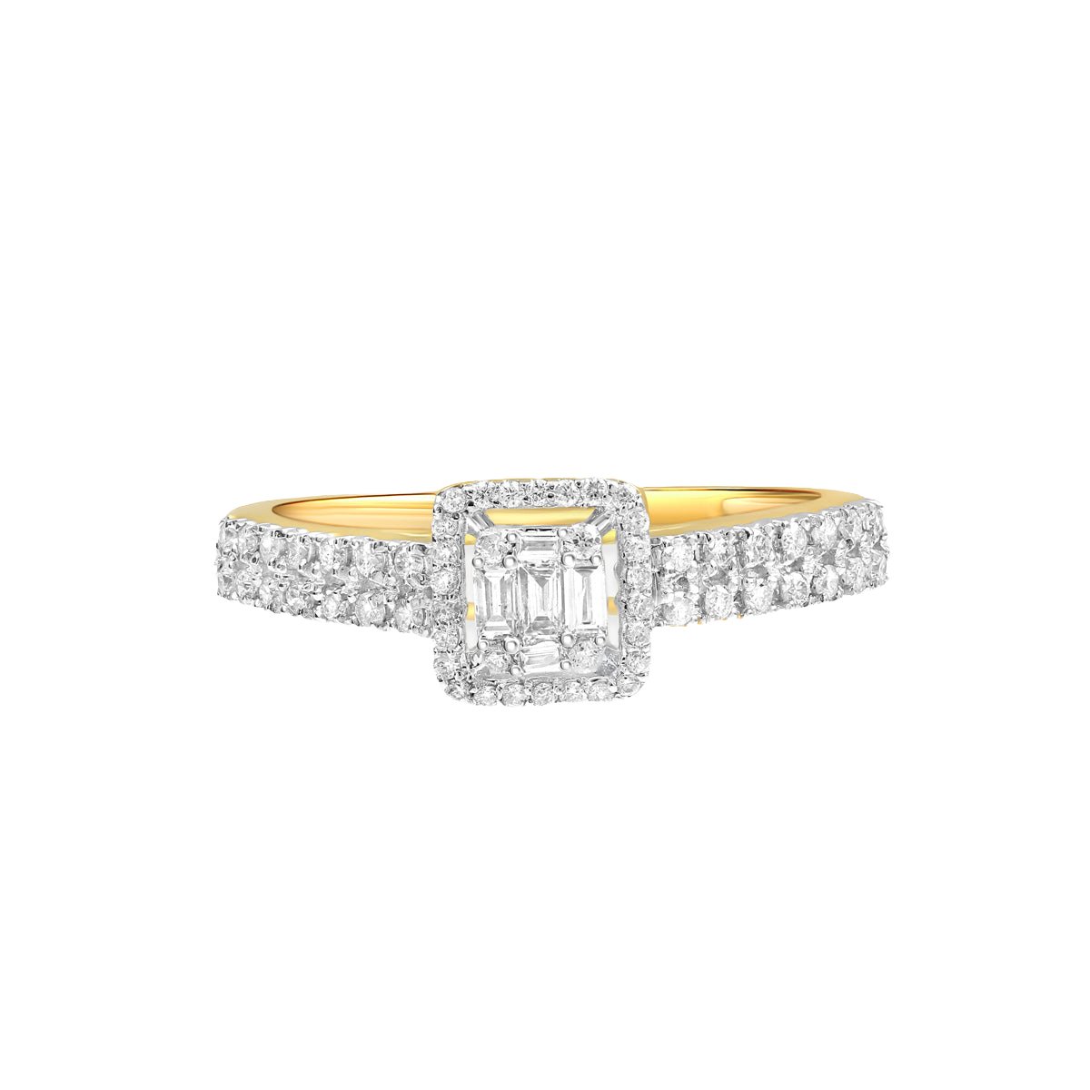 18k Yellow Gold Petite Diamond Baguette Halo Eternity Ring for Women - Elegant Wedding Band, Anniversary Gift & Everyday Luxury Jewelry