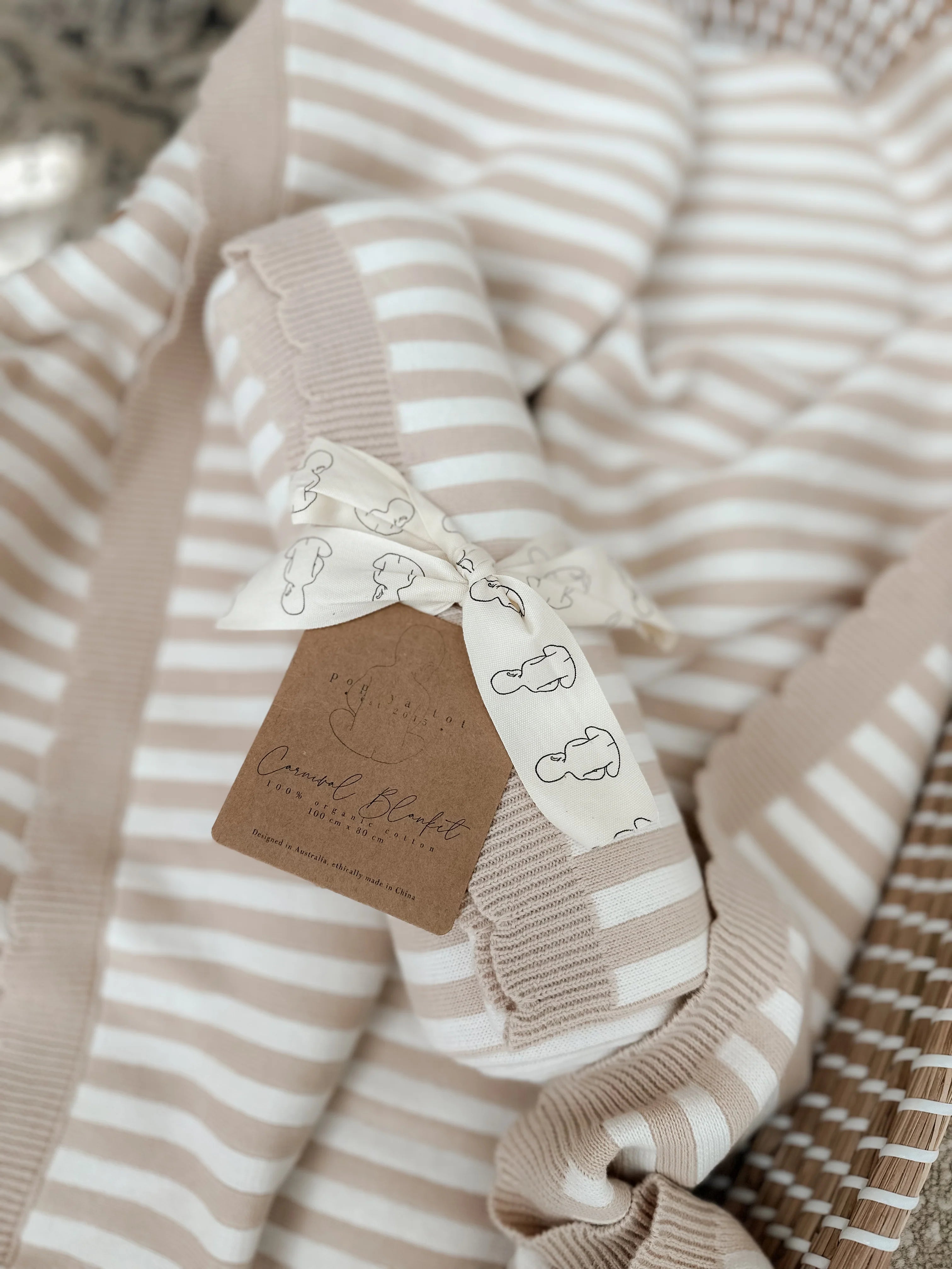 Organic Cotton Baby Blanket - Soft & Breathable Pop Ya Tot Beige Carnival Blanket for Nursery, Swaddling & Stroller Use