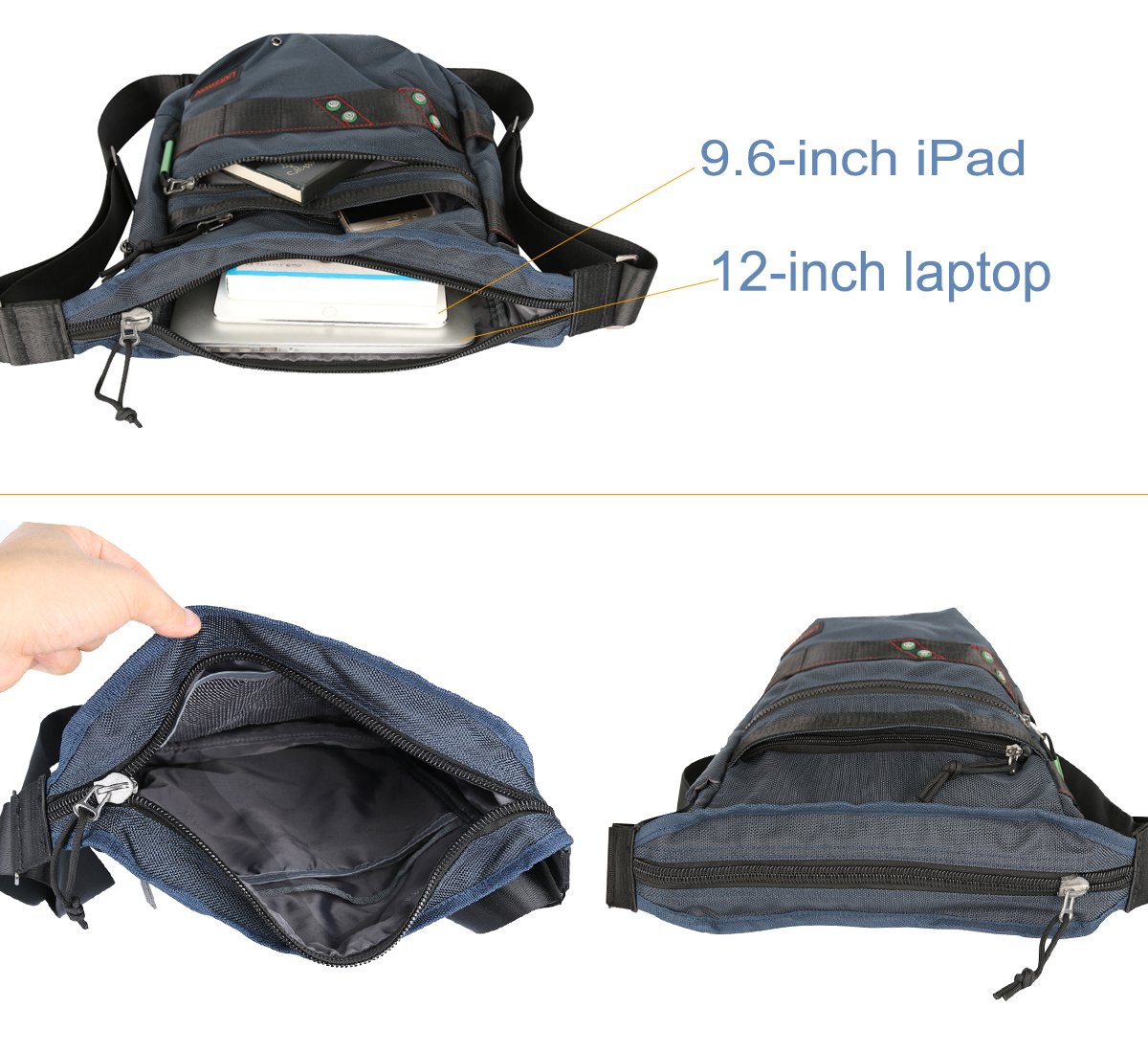 Larswon Vertical Messenger Bag for Men & Women - Blue | Work & Travel