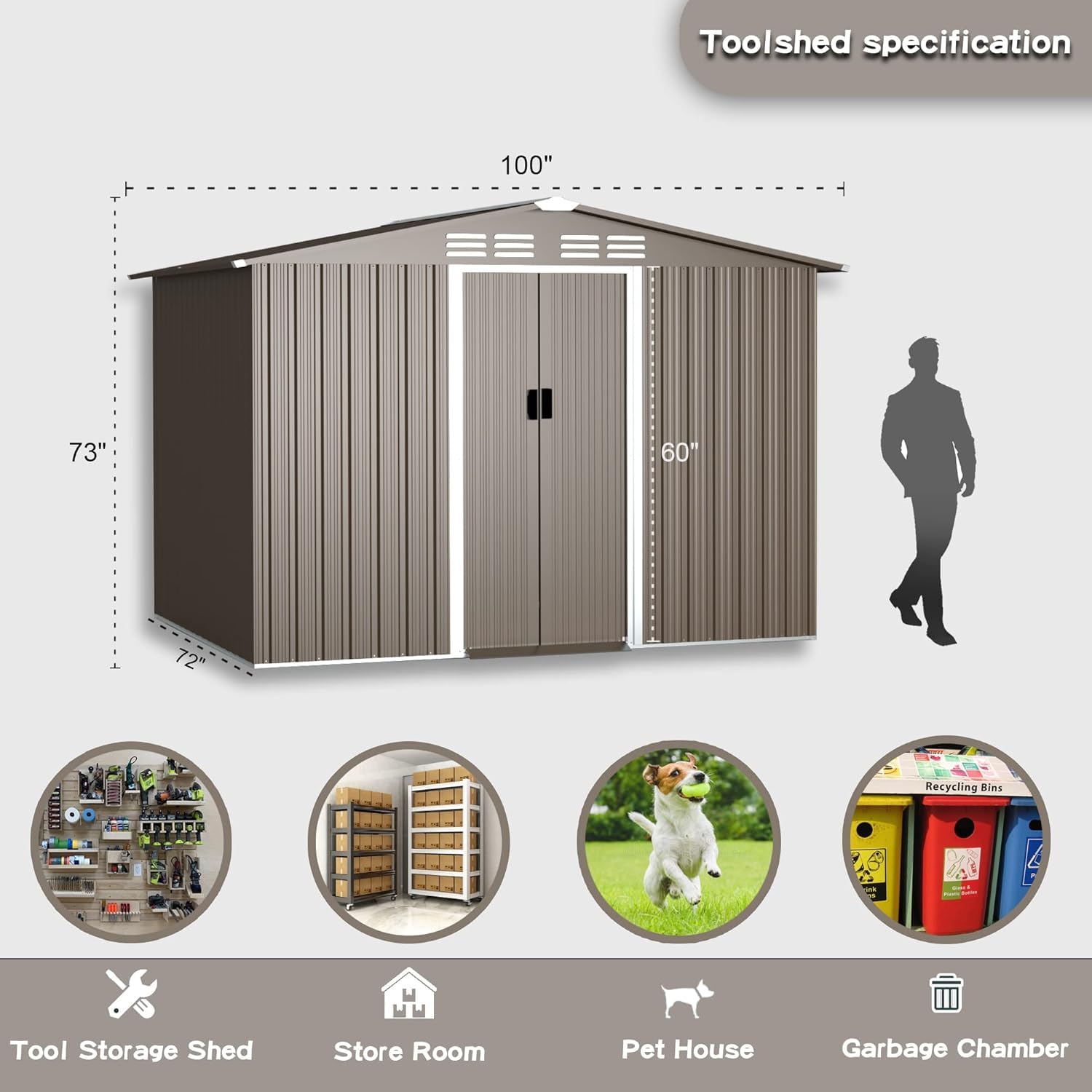 Kullavik 8FT x 6FT Waterproof Metal Outdoor Storage Shed with Lockable Sliding Door & Air Vents - Heavy Duty Garden Shed for Patio, Lawn, Backyard, Tools & Equipment Storage | Perfect for Home, Garage & Yard Organization