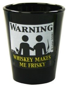 Funny Black Whiskey Shot Glass - 'Whiskey Makes Me Frisky' Engraved Barware for Parties, Gifts & Bachelor/Bachelorette Celebrations