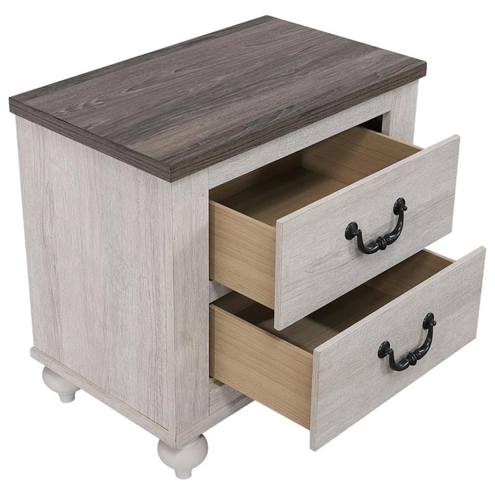 BOWERY HILL 2-Drawer Farmhouse Nightstand - Gray Wooden Bedside Table for Bedroom, Rustic Home Decor - Perfect for Storage & Display in Master Bedroom, Guest Room or Living Space