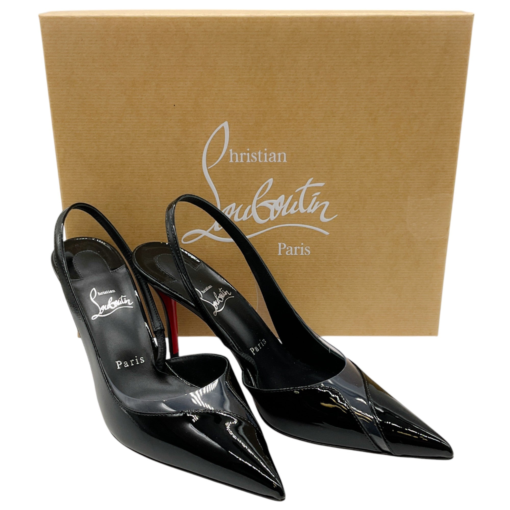 Christian Louboutin Black Patent Leather Posticha 80 Slingback Pumps - Women's High Heel Shoes for Party, Wedding & Evening Wear
