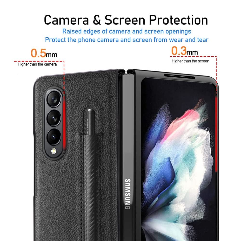 SHIEID Samsung Galaxy Z Fold 3 Case with S Pen Holder & Built-in Screen Protector | Wireless Charging Compatible | Durable Plaid Gray Cover for Work & Travel Protection
