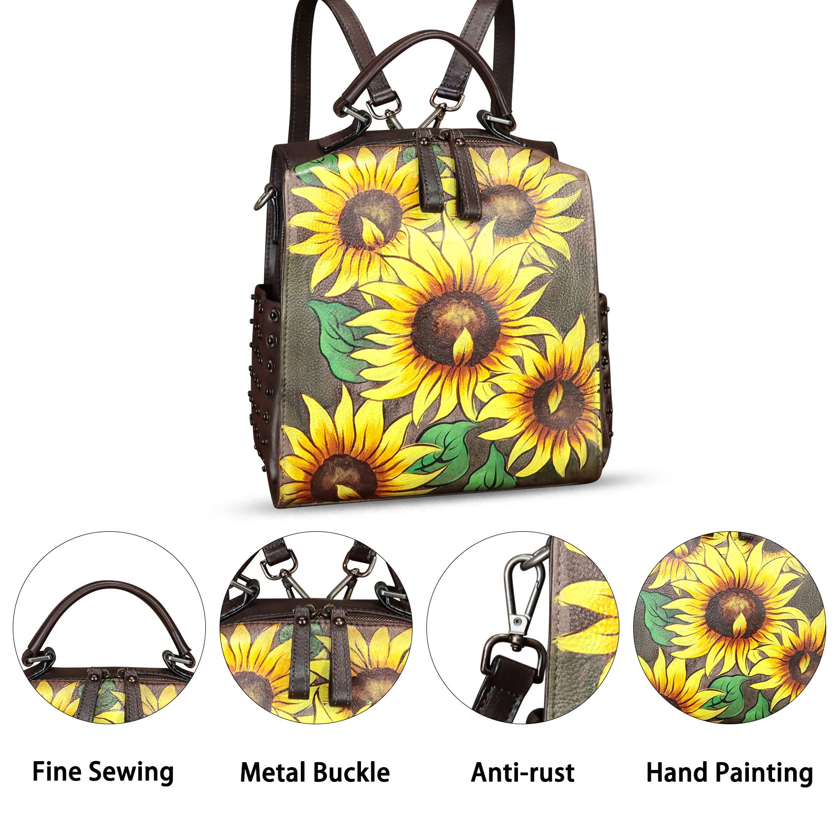 Genuine Leather Satchel for Women - Hand Painted Crossbody Purse, Top Handle Handbag & Convertible Backpack | Handmade Designer Bag for Work, Travel & Everyday Use