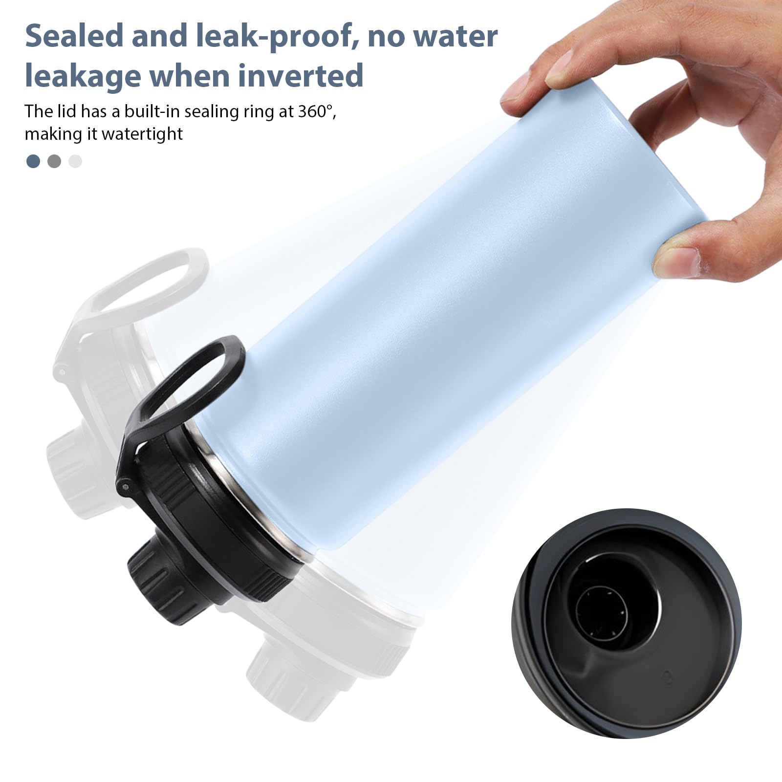 GJV 12oz Stainless Steel Insulated Water Bottle - Double Wall Vacuum Thermos with Handle, Leak Proof, Keeps Drinks Hot & Cold - Wide Mouth Design for Outdoor Sports, Hiking, Gym & Travel (Blue)