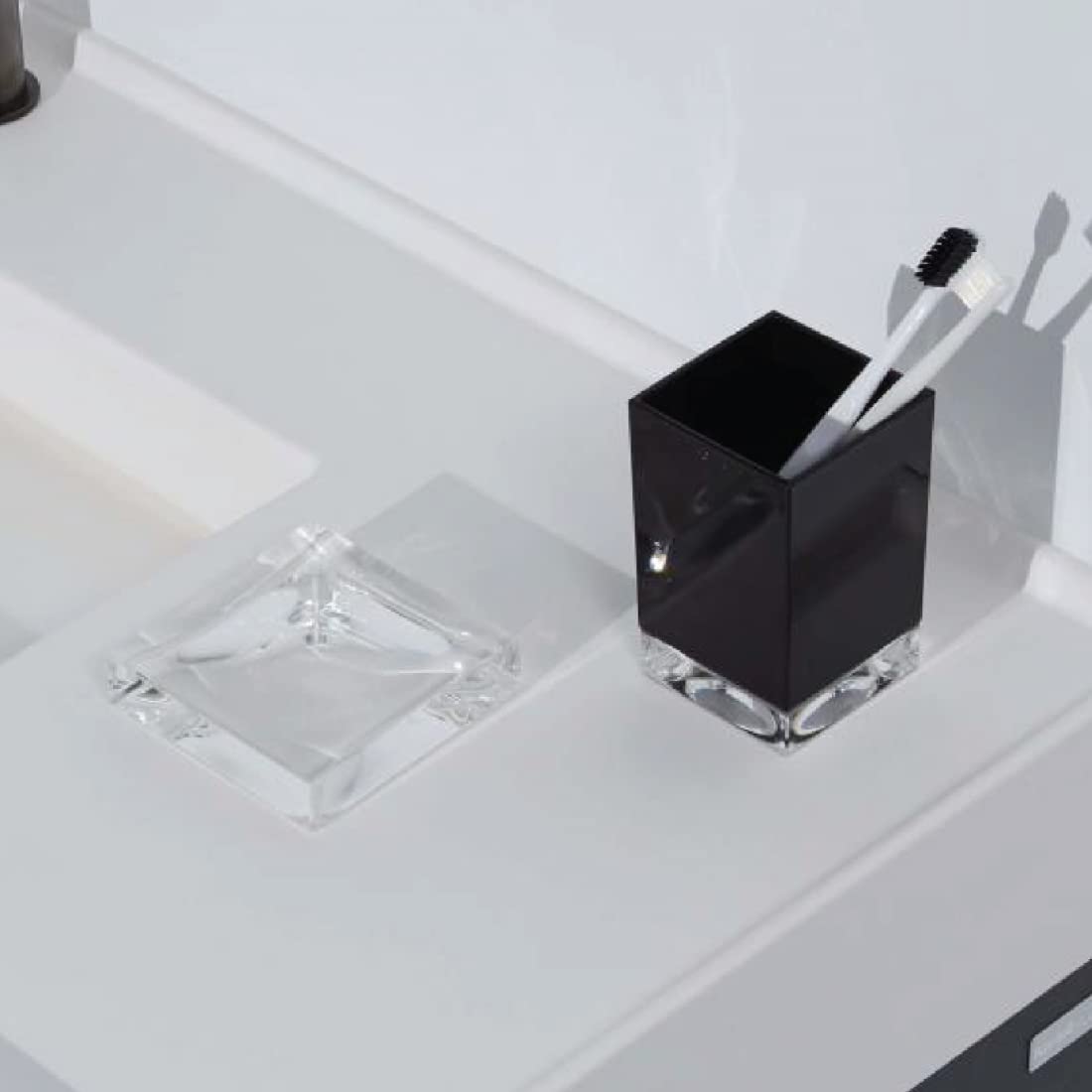 Kartell Boxy Modern Toothbrush Holder - Sleek Black Bathroom Organizer (7.3 x 7.3 x 12 cm) | Perfect for Countertop Storage & Minimalist Home Decor