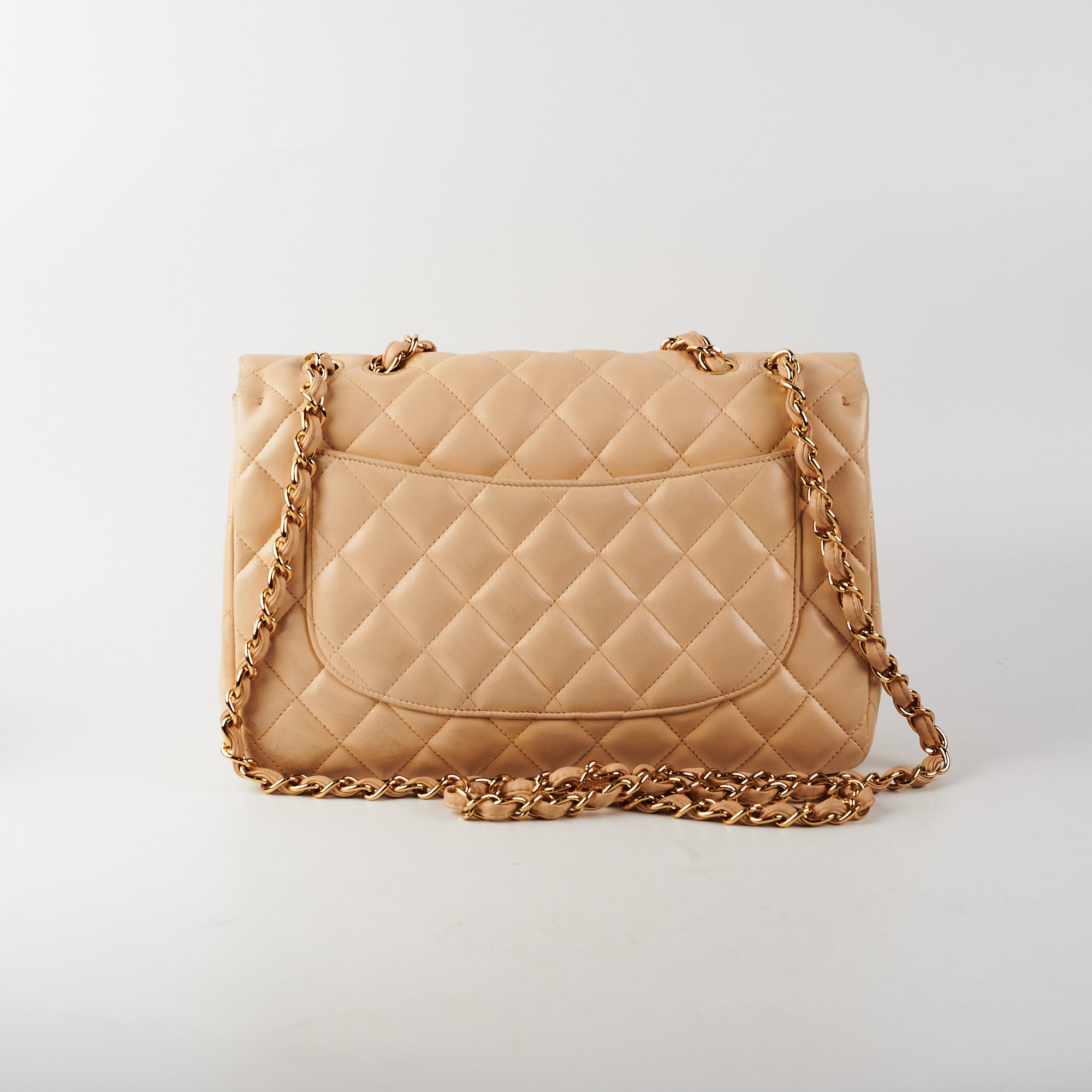 Chanel Single Flap Jumbo Lambskin Beige Leather Shoulder Bag - Luxury Designer Handbag for Women, Perfect for Work, Evening & Special Occasions