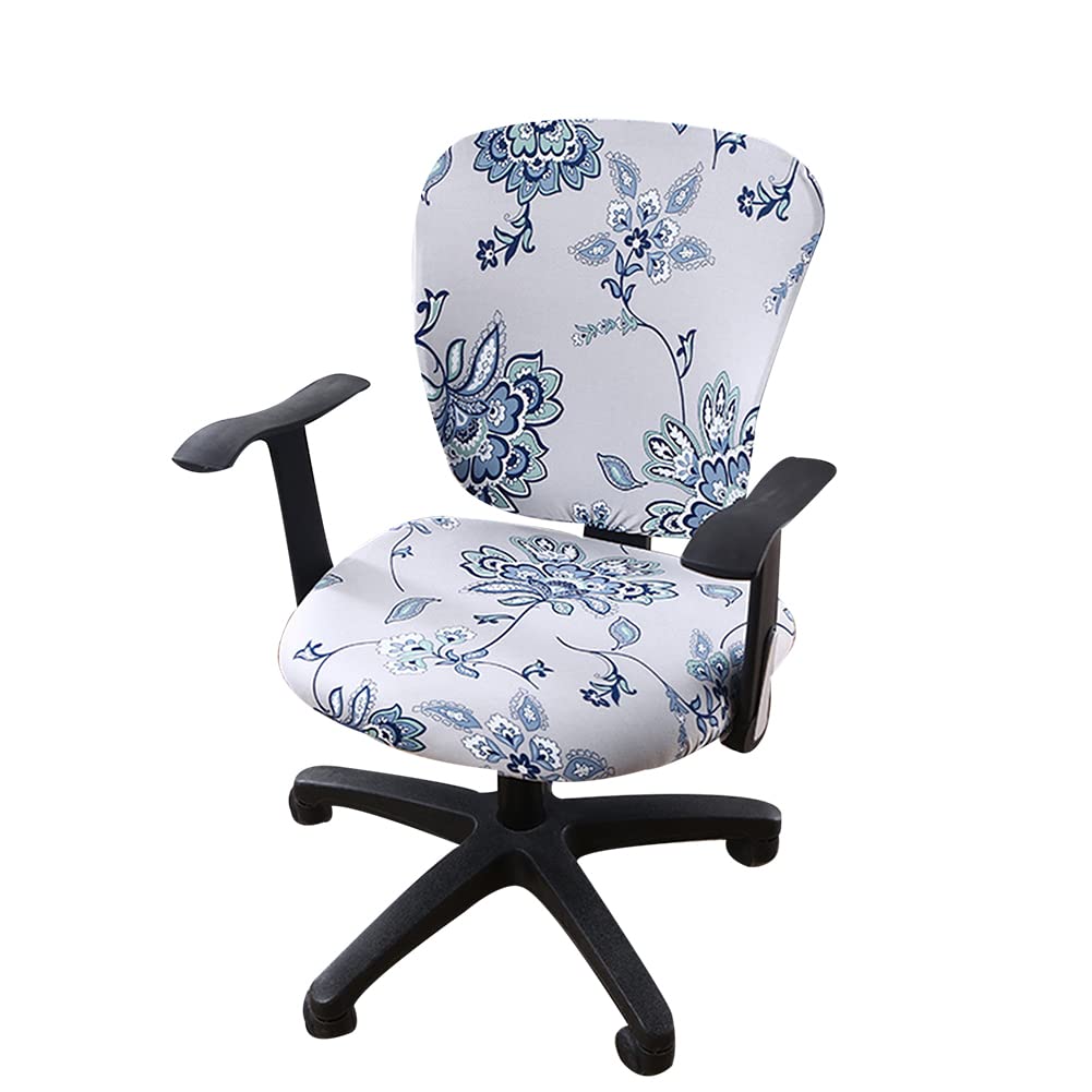 Jinzio Stretchable Polyester Office Chair Cover - Universal Split Protective Slipcover for Desk & Task Chairs, Light Grey Mimosa - Perfect for Home Office, Gaming & Conference Room Use