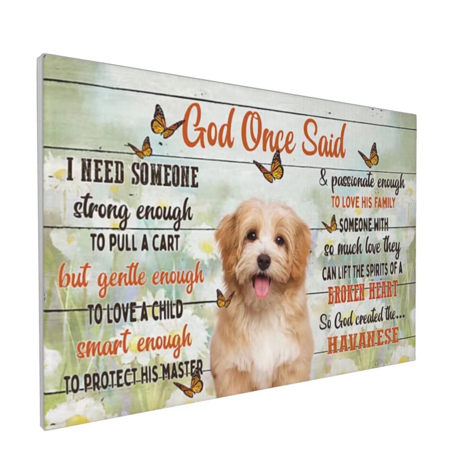 Havanese Dog Wall Art Canvas Print - 12x16 Inch Inspirational Floral & Butterfly Decor for Living Room, Bedroom | Family Home Decor with Motivational Quotes | Perfect Gift for Pet Lovers