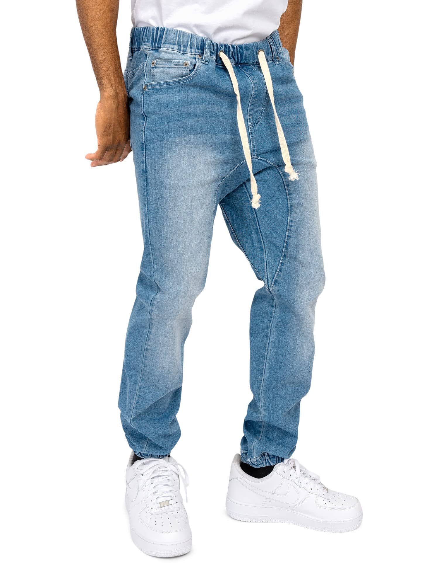 Men's Drop Crotch Joggers - Stretch Denim Jean Pants for Casual Wear & Street Style | Comfortable Lounge Pants for Men with Elastic Waistband | Perfect for Gym, Running, and Everyday Outfits